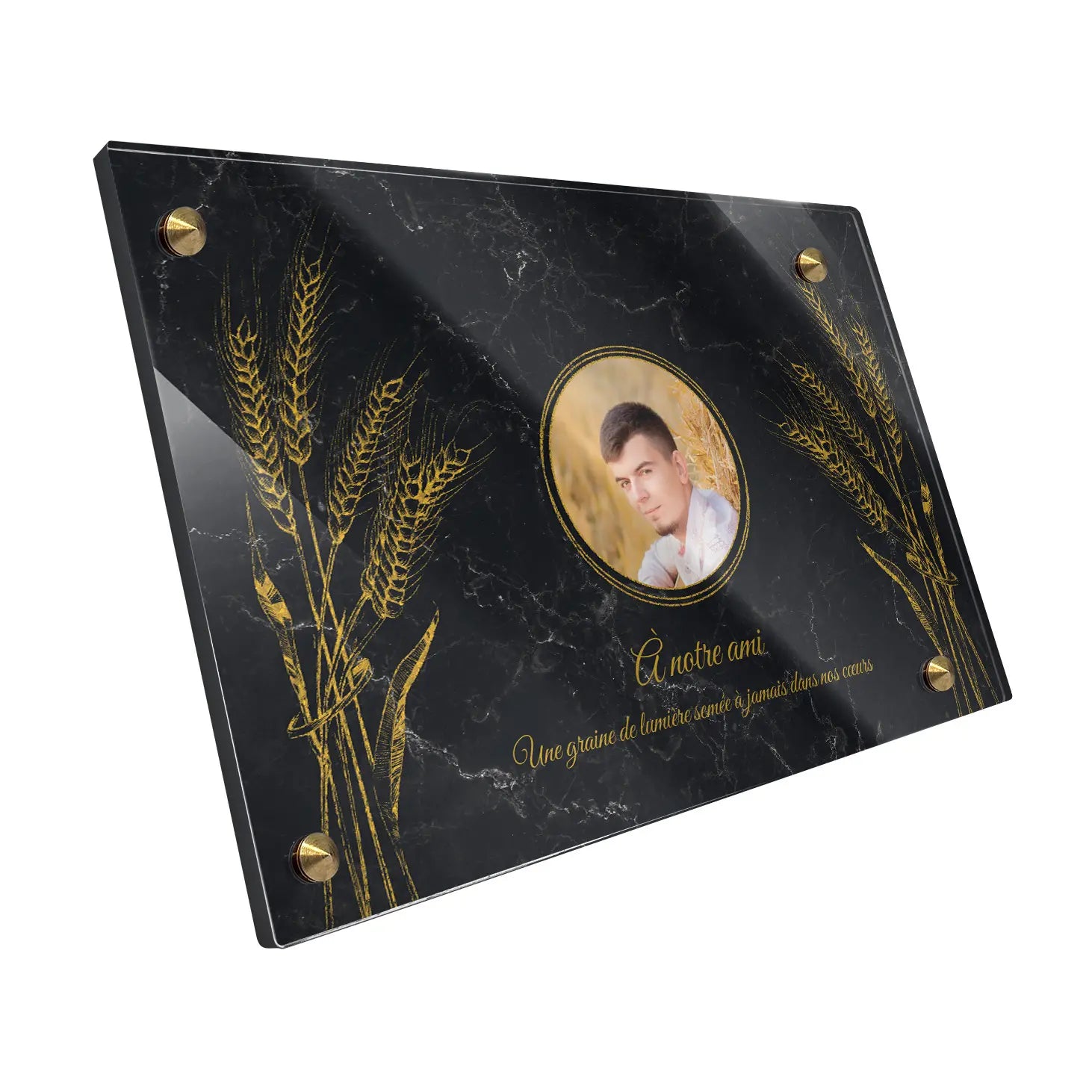 Plaque funéraire Épis de blé - Marbre Noir