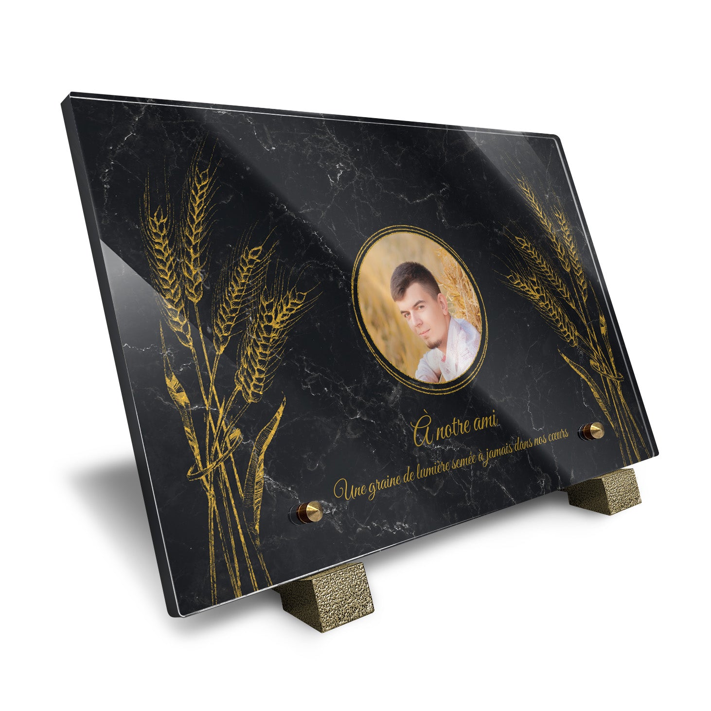Plaque funéraire Épis de blé - Marbre Noir