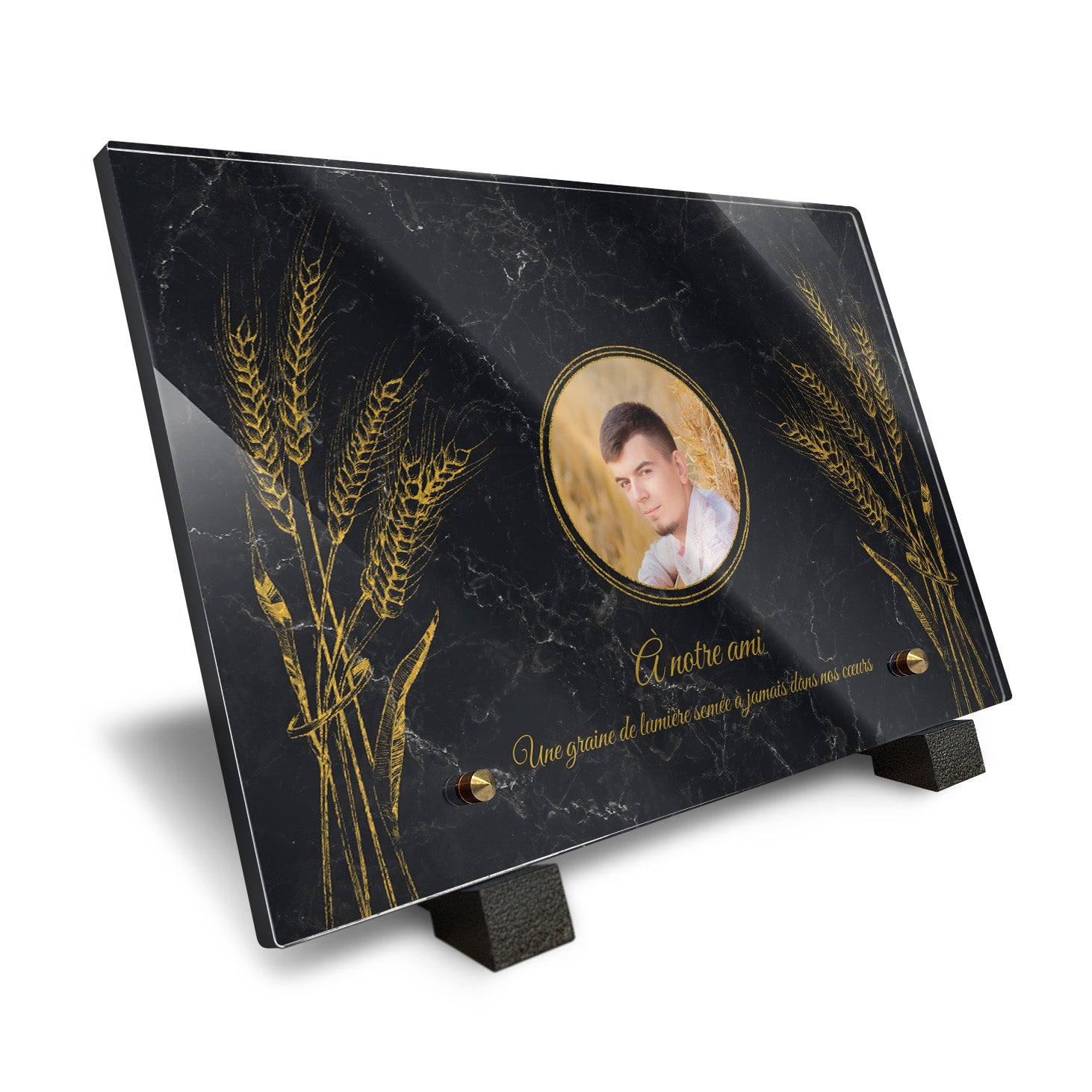 Plaque funéraire Épis de blé - Marbre Noir