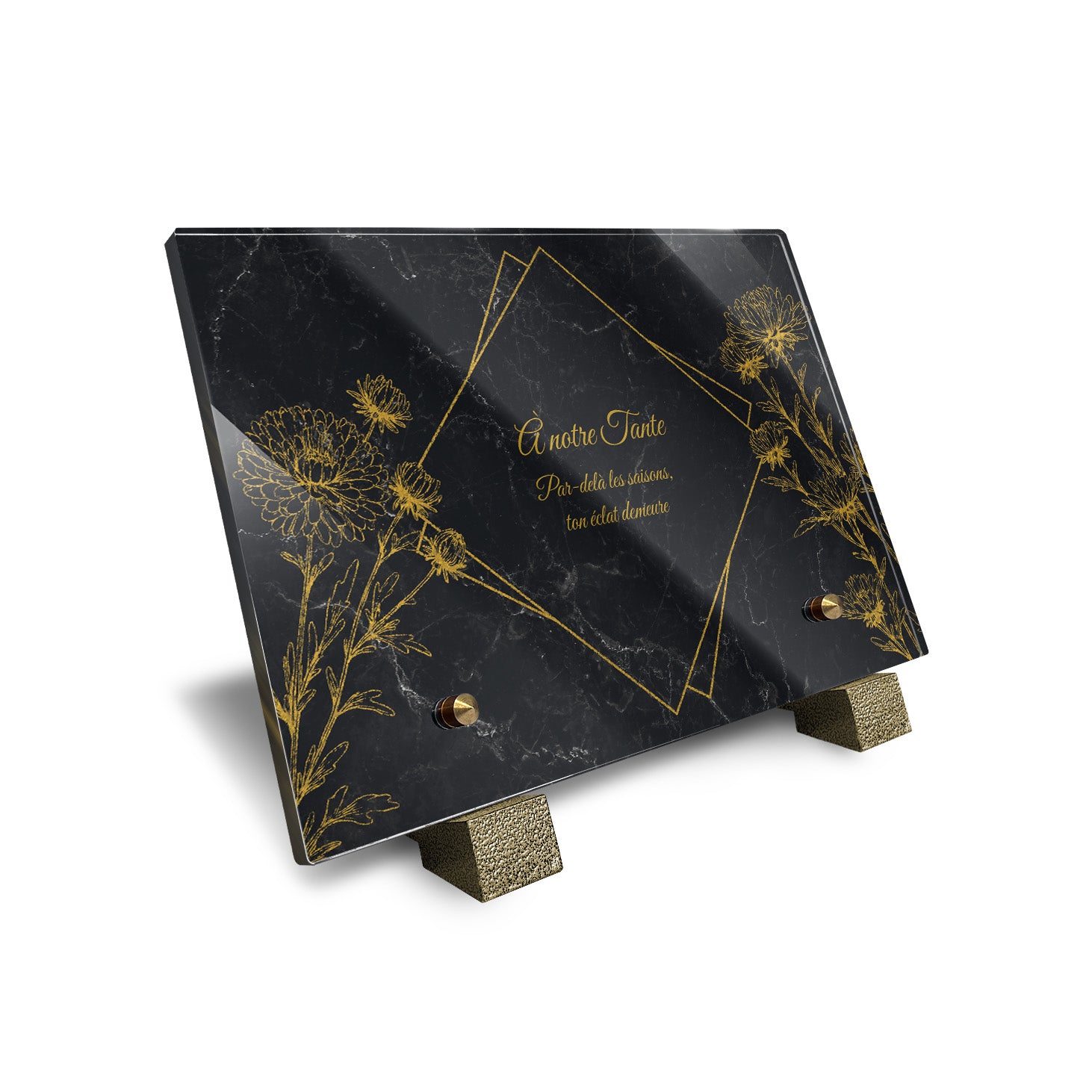 Plaque funéraire Chrysanthème - Marbre Noir
