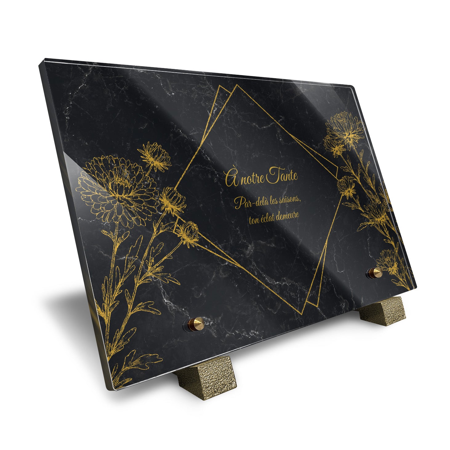 Plaque funéraire Chrysanthème - Marbre Noir