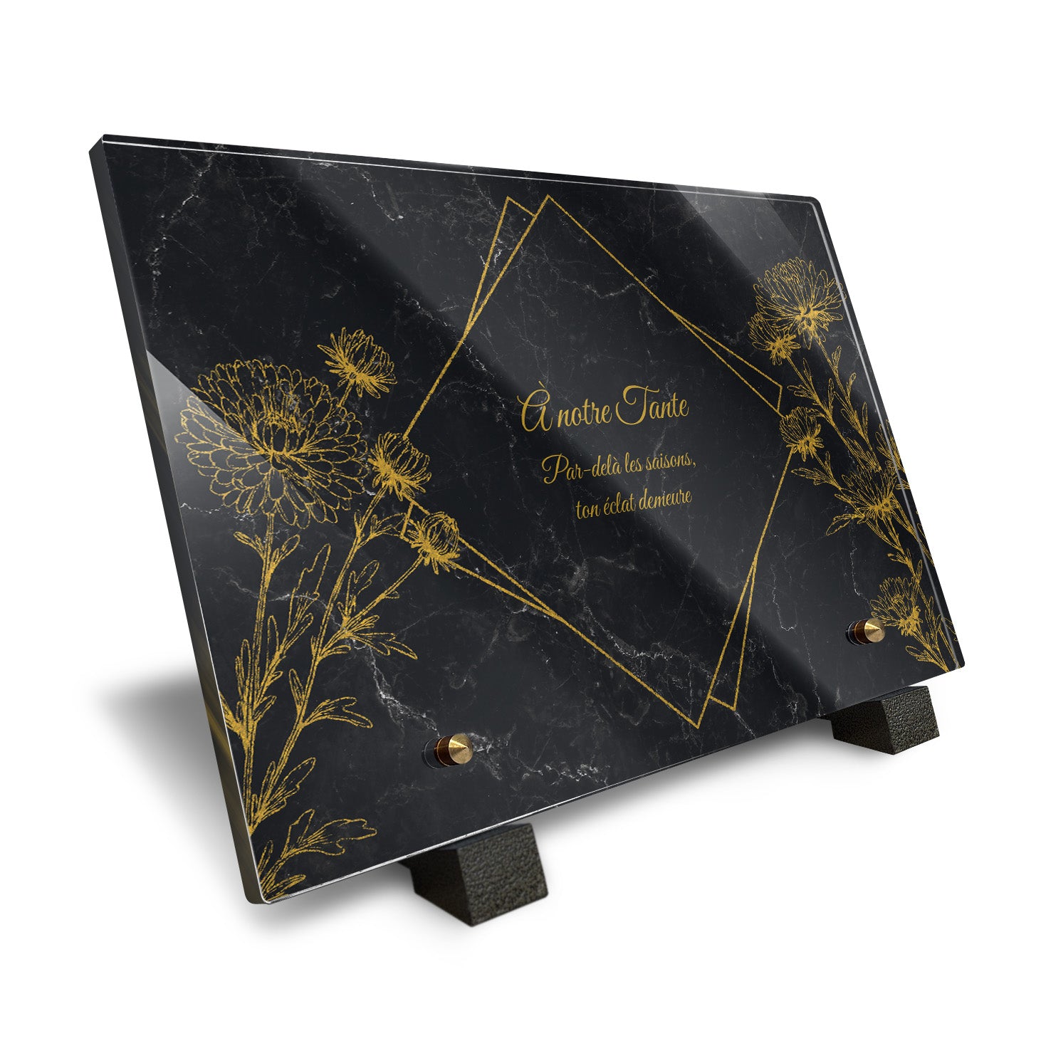 Plaque funéraire Chrysanthème - Marbre Noir