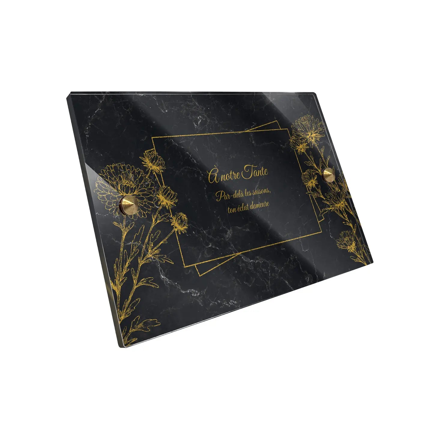 Plaque funéraire Chrysanthème - Marbre Noir
