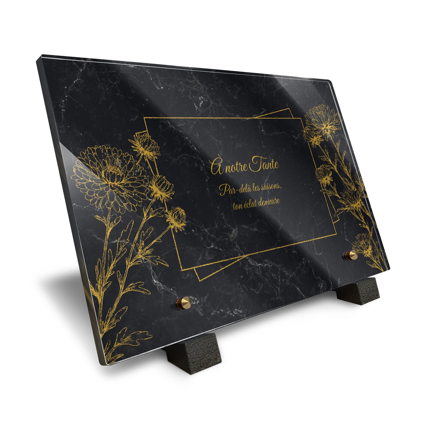 Plaque funéraire Chrysanthème - Marbre Noir