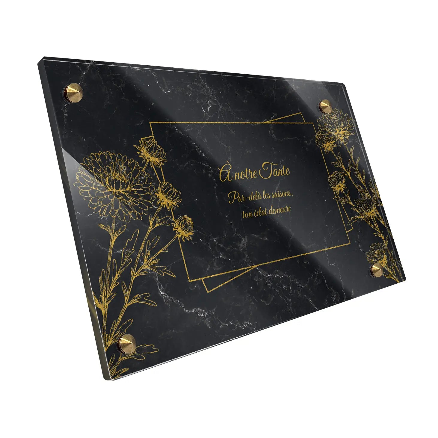 Plaque funéraire Chrysanthème - Marbre Noir