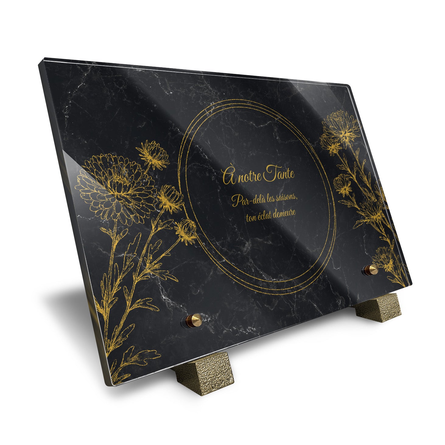 Plaque funéraire Chrysanthème - Marbre Noir