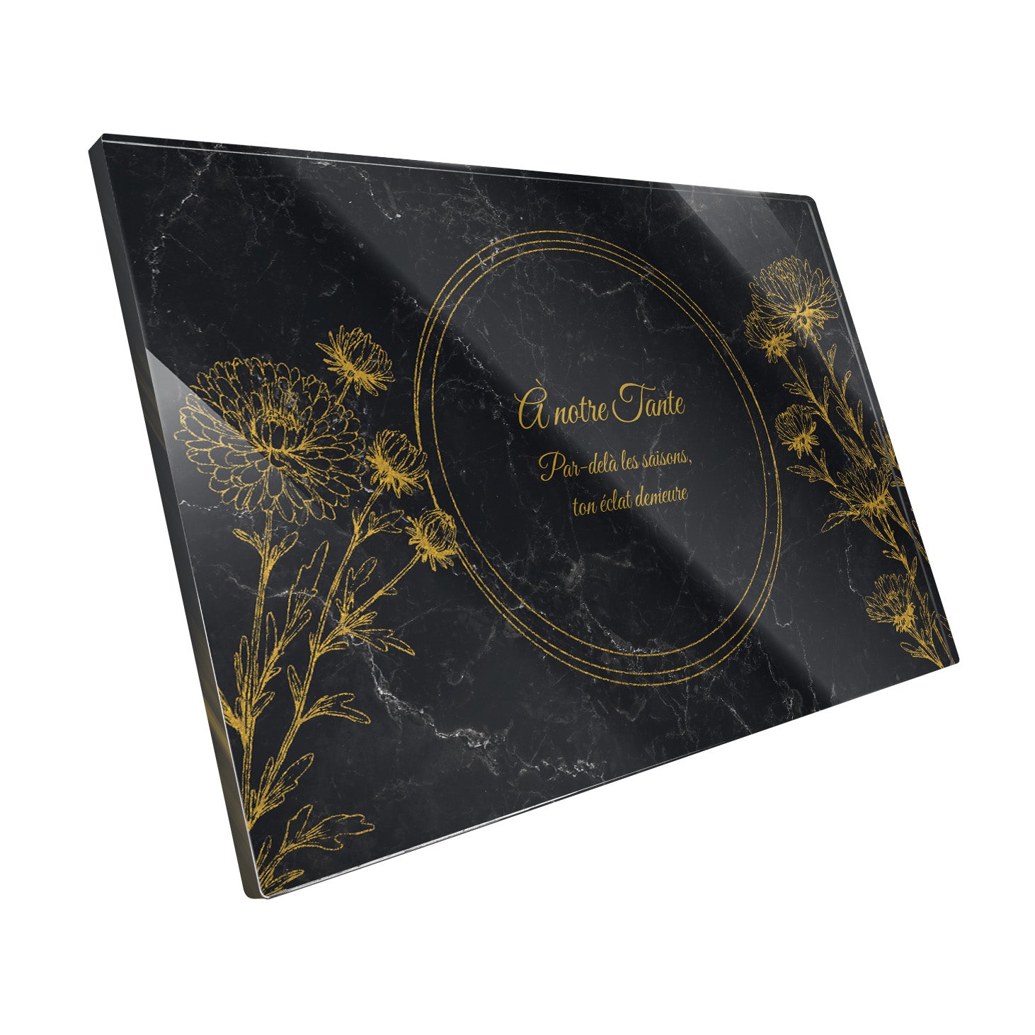 Plaque funéraire Chrysanthème - Marbre Noir
