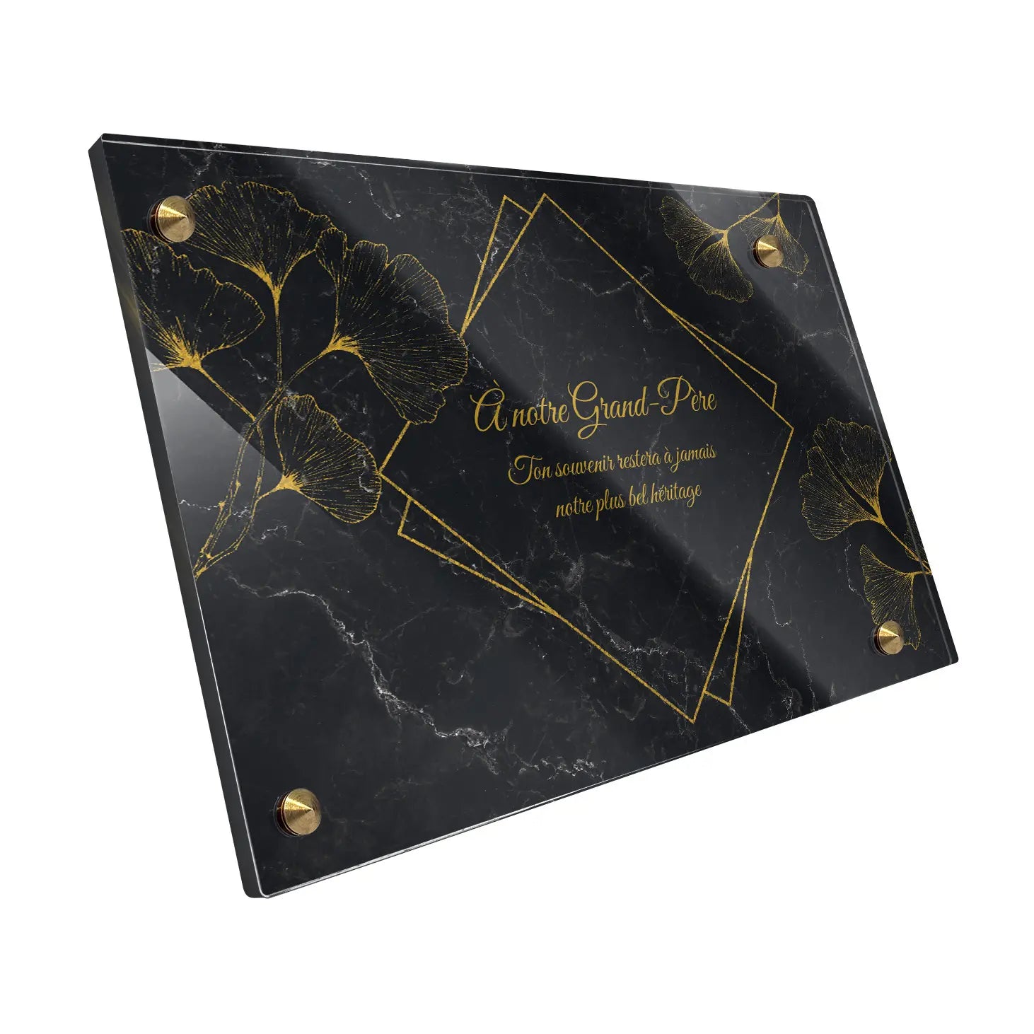 Plaque funéraire Ginkgo - Marbre Noir