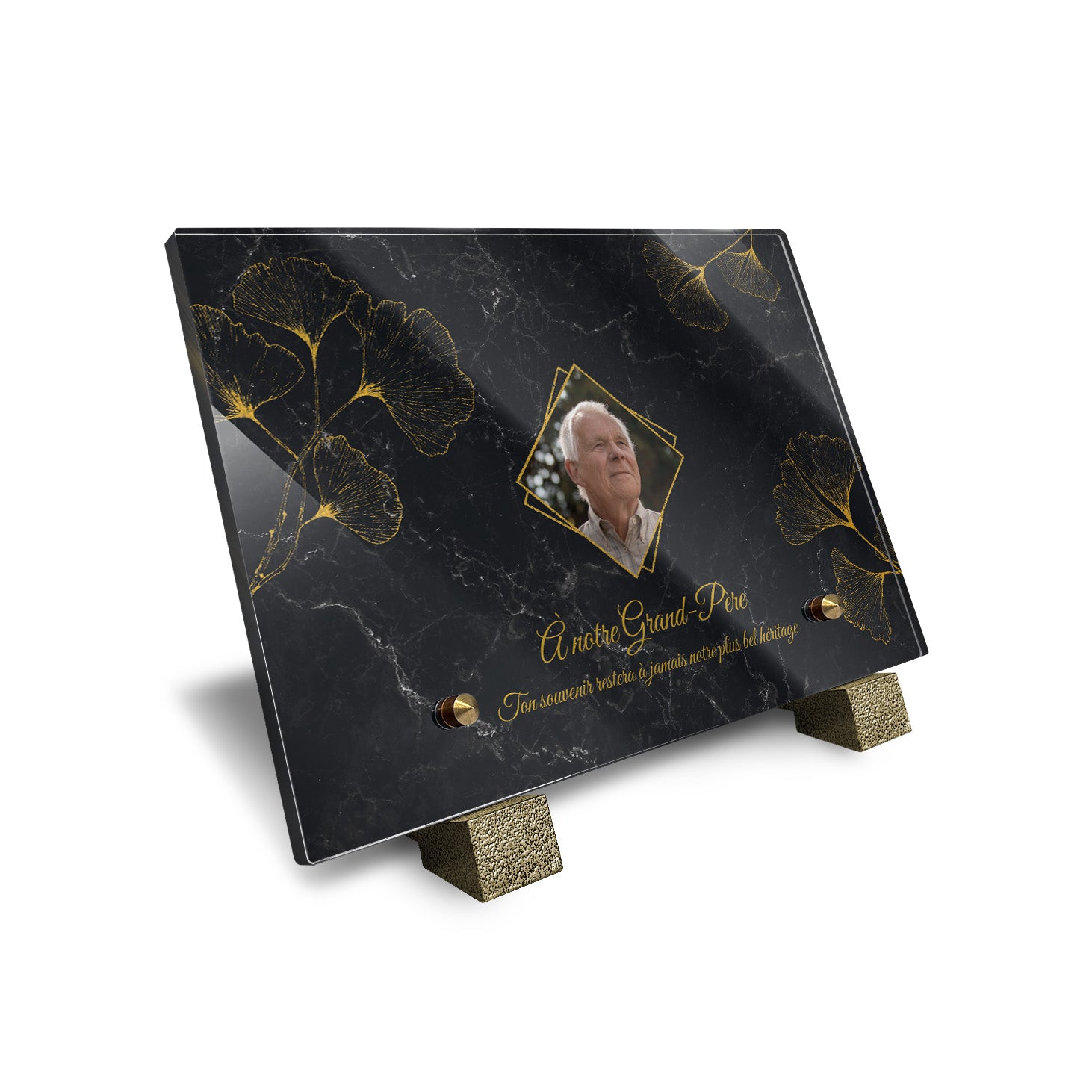 Plaque funéraire Ginkgo - Marbre Noir