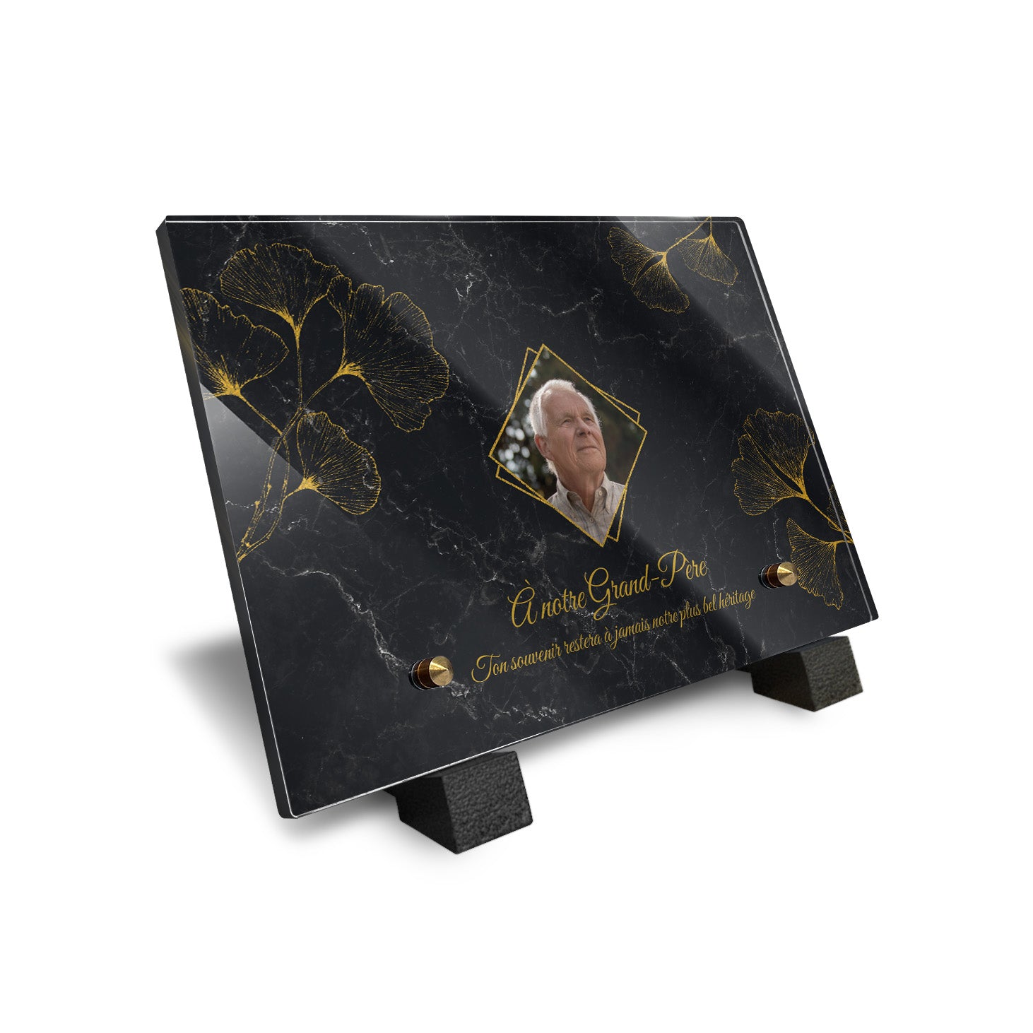 Plaque funéraire Ginkgo - Marbre Noir