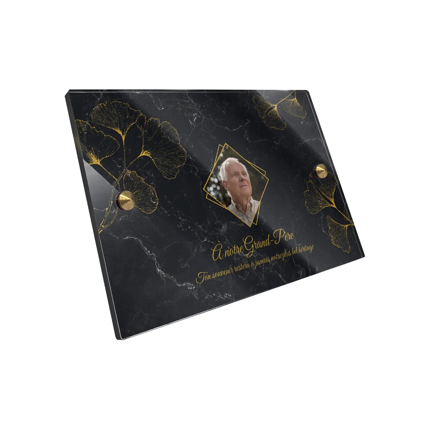 Plaque funéraire Ginkgo - Marbre Noir