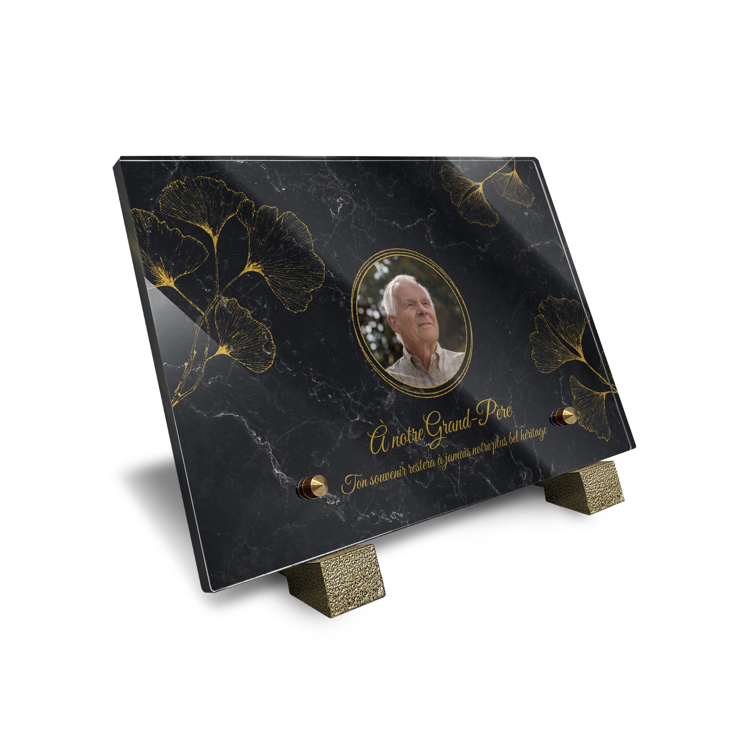 Plaque funéraire Ginkgo - Marbre Noir