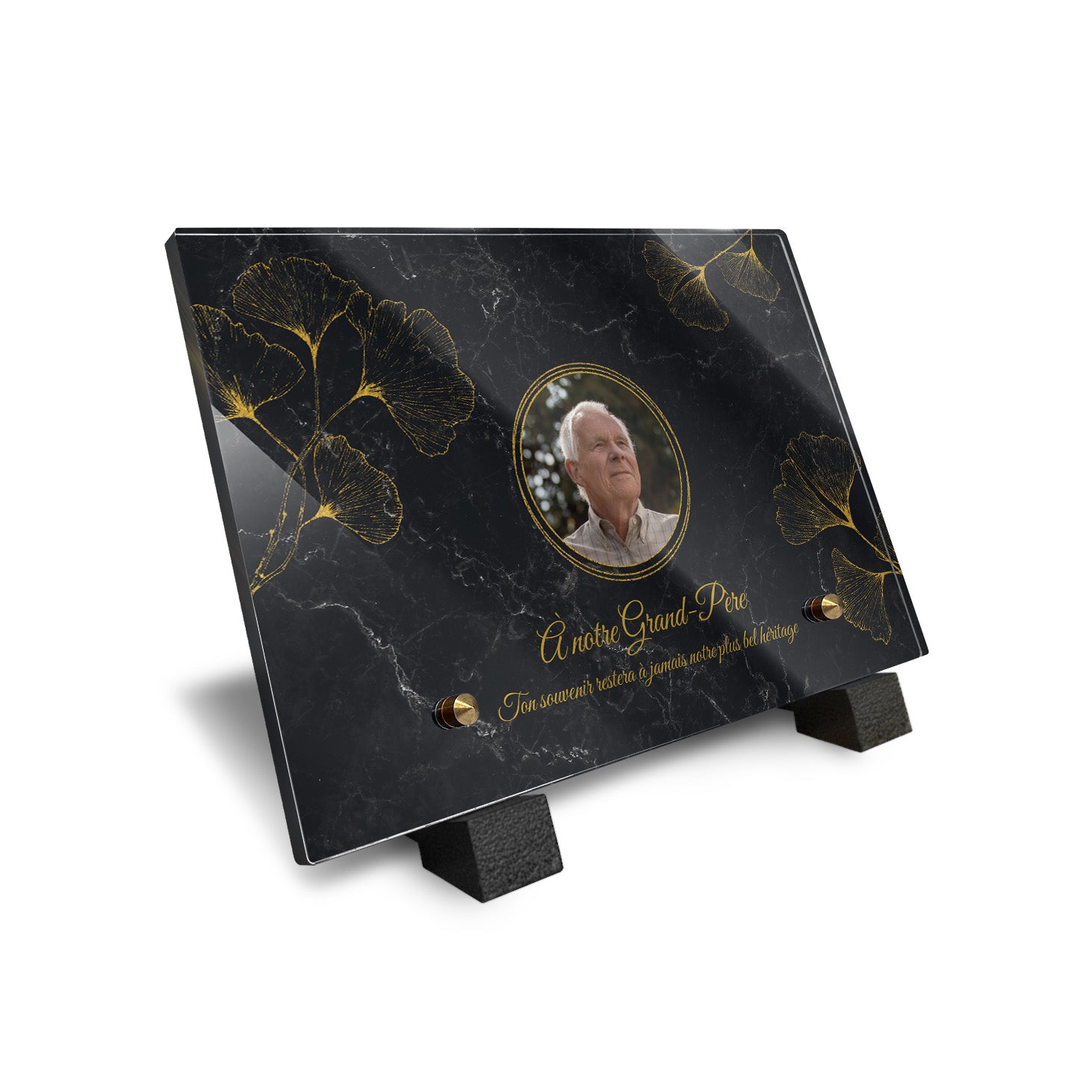 Plaque funéraire Ginkgo - Marbre Noir
