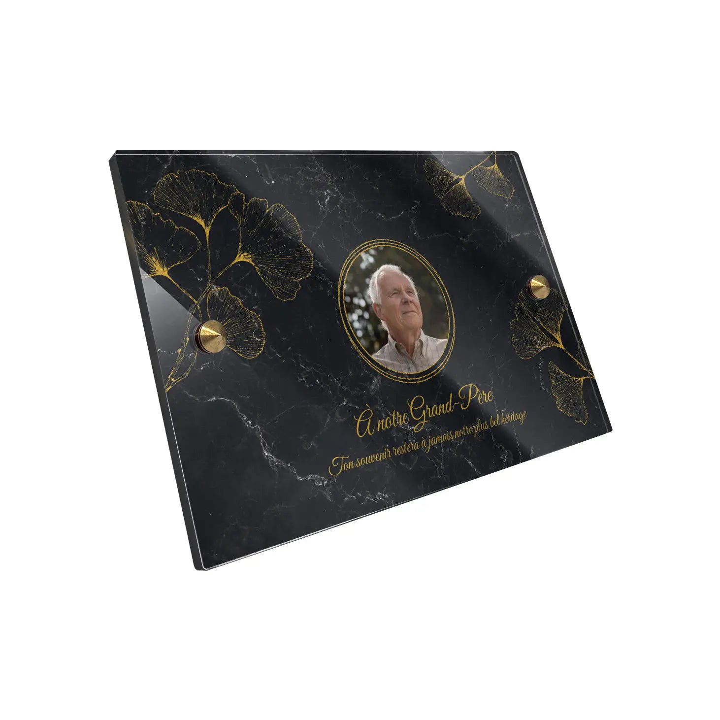 Plaque funéraire Ginkgo - Marbre Noir