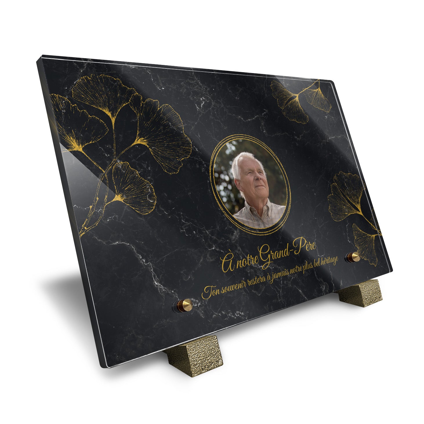 Plaque funéraire Ginkgo - Marbre Noir