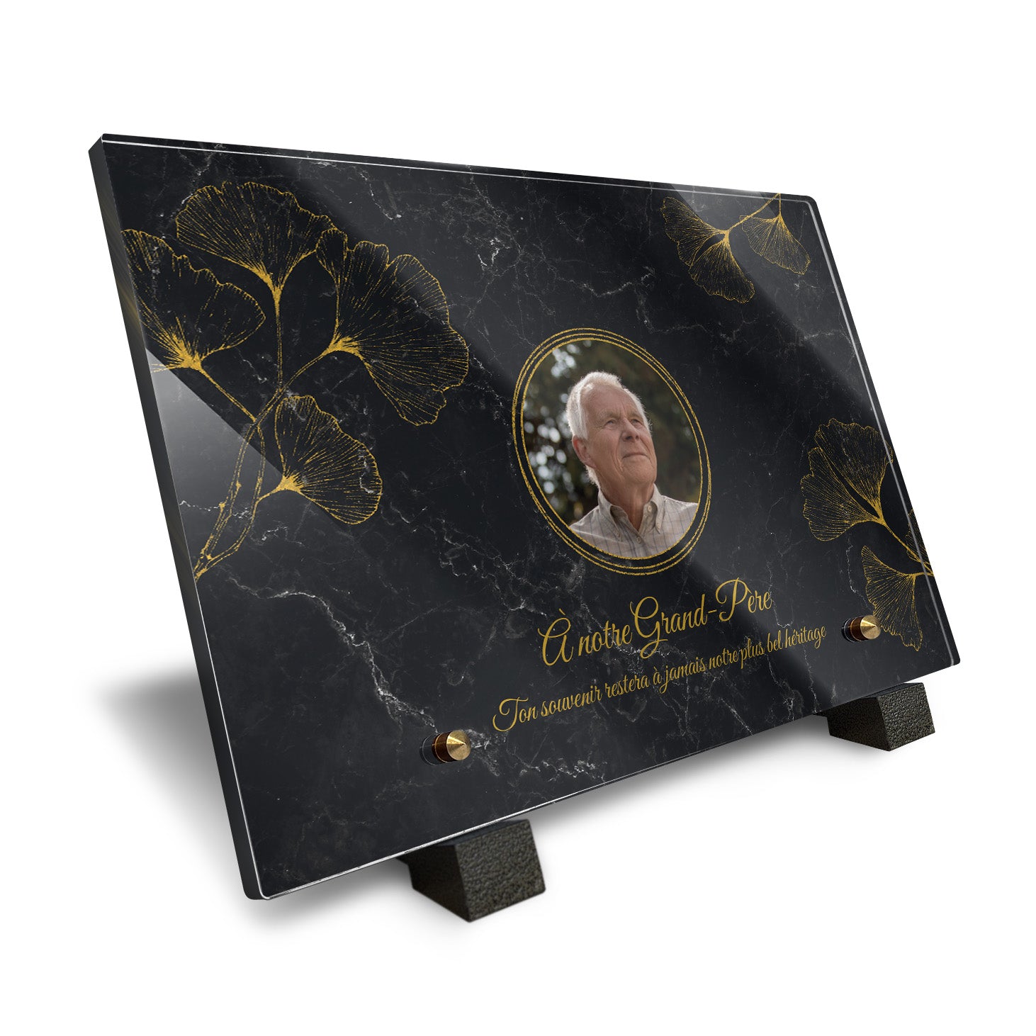 Plaque funéraire Ginkgo - Marbre Noir