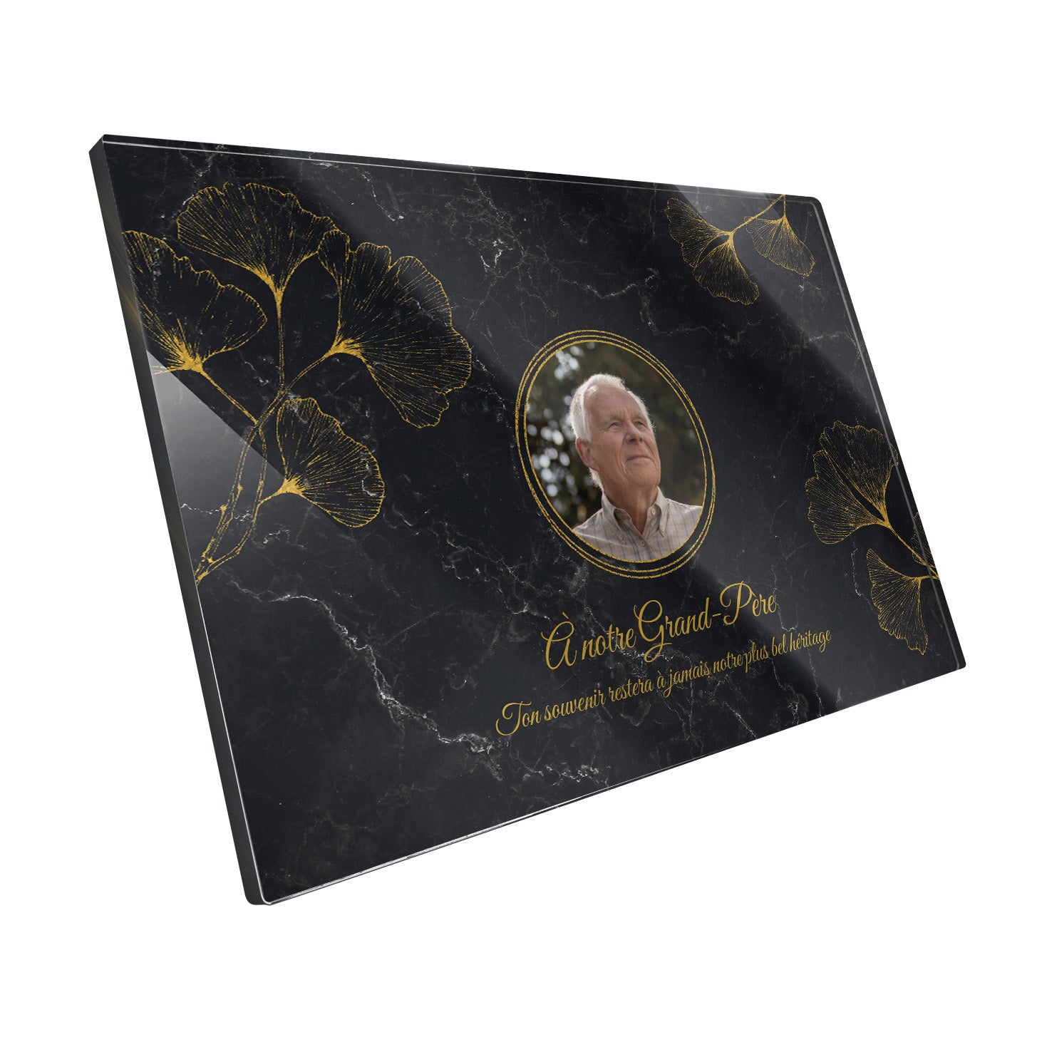 Plaque funéraire Ginkgo - Marbre Noir