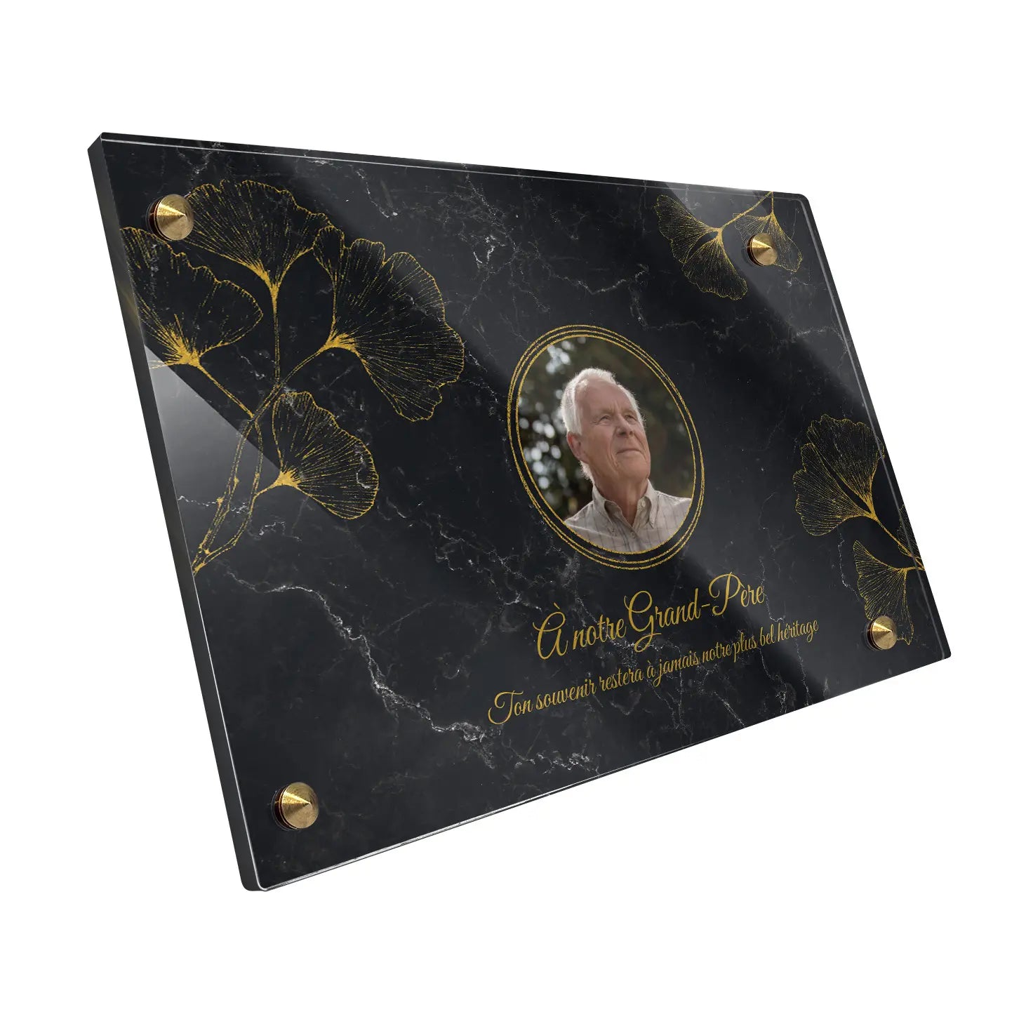 Plaque funéraire Ginkgo - Marbre Noir
