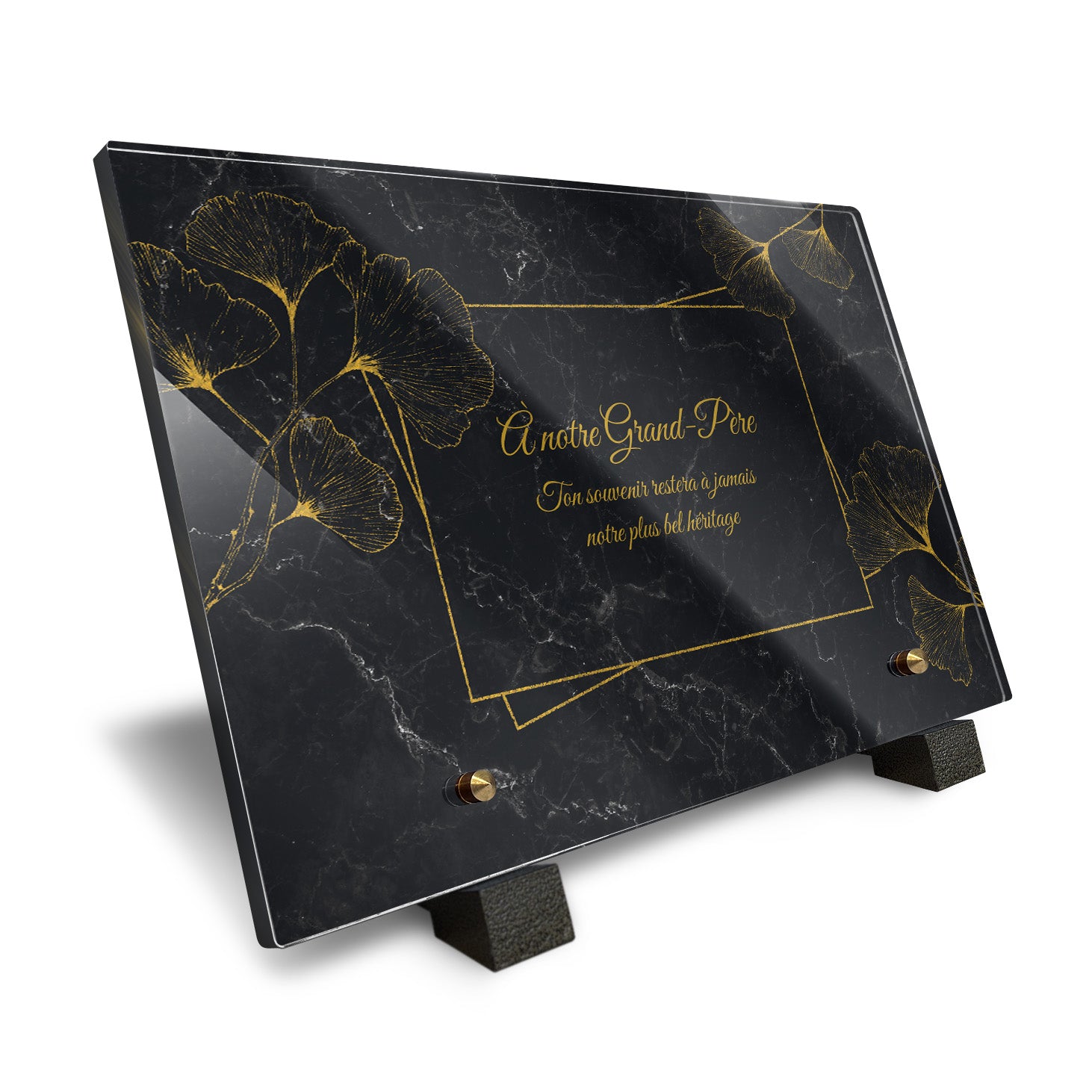 Plaque funéraire Ginkgo - Marbre Noir