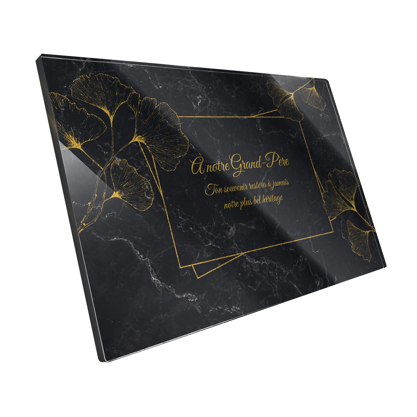 Plaque funéraire Ginkgo - Marbre Noir