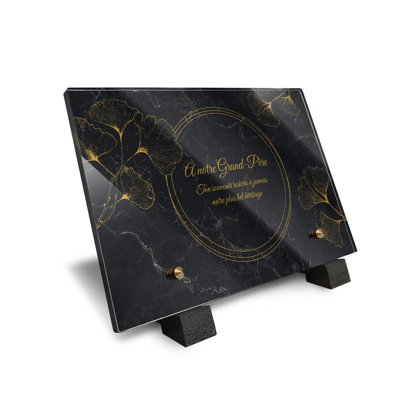 Plaque funéraire Ginkgo - Marbre Noir