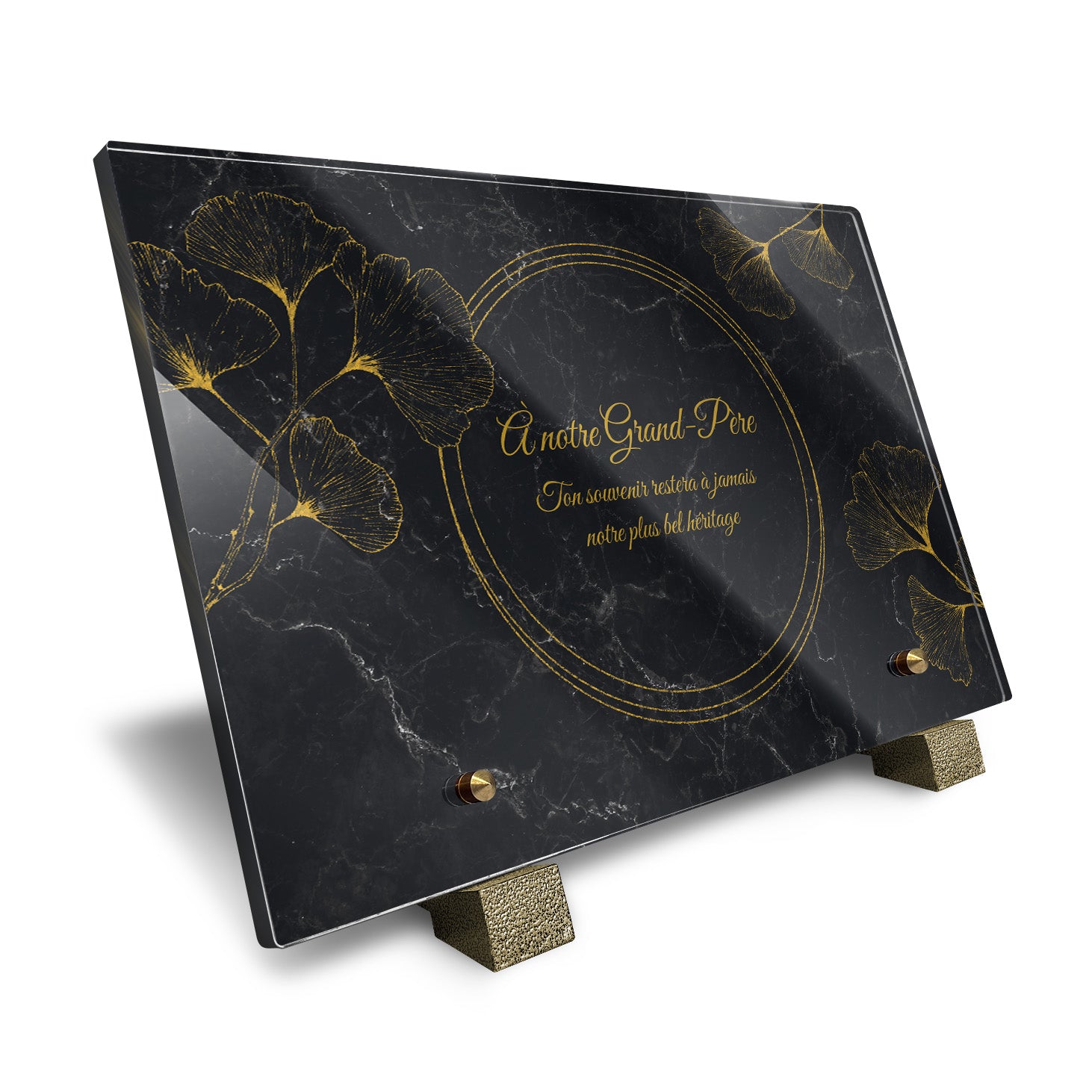 Plaque funéraire Ginkgo - Marbre Noir