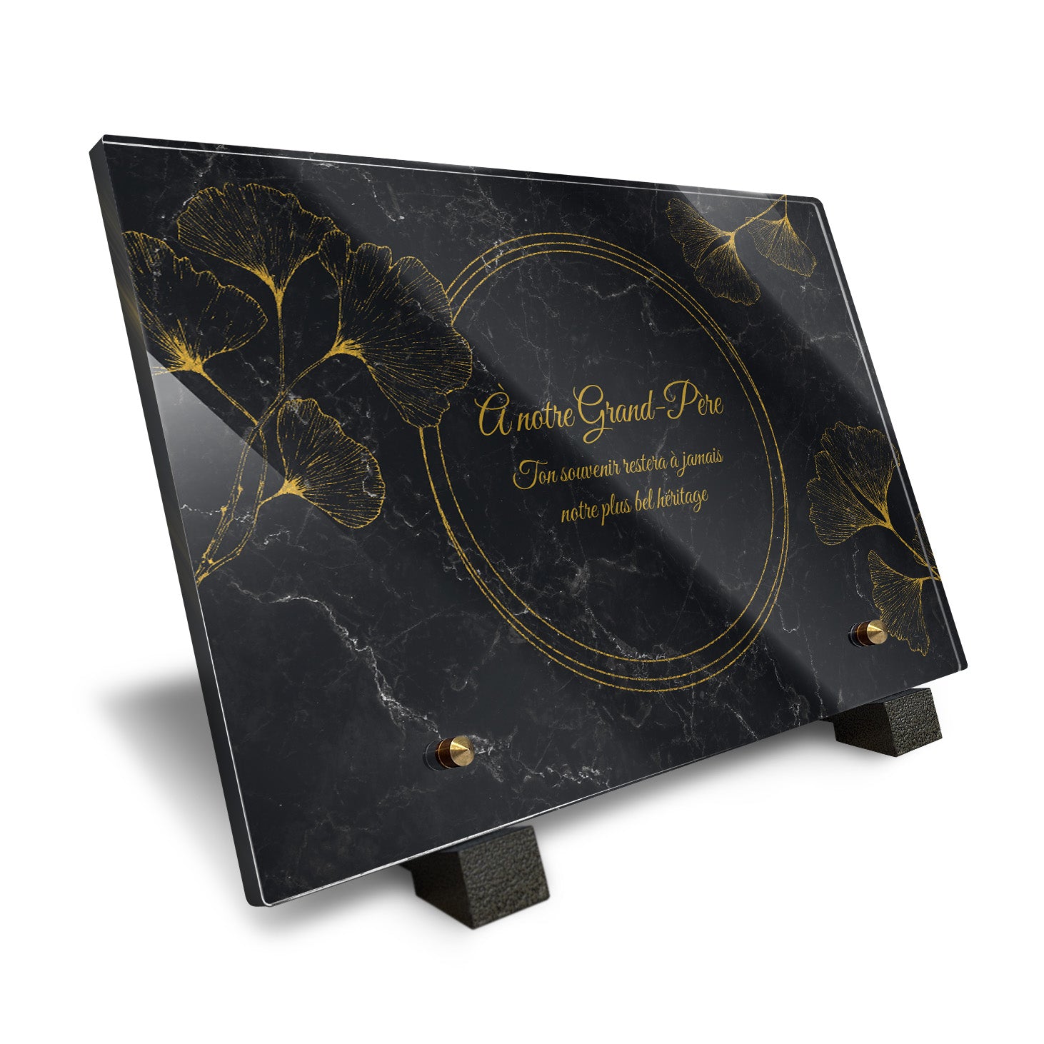 Plaque funéraire Ginkgo - Marbre Noir