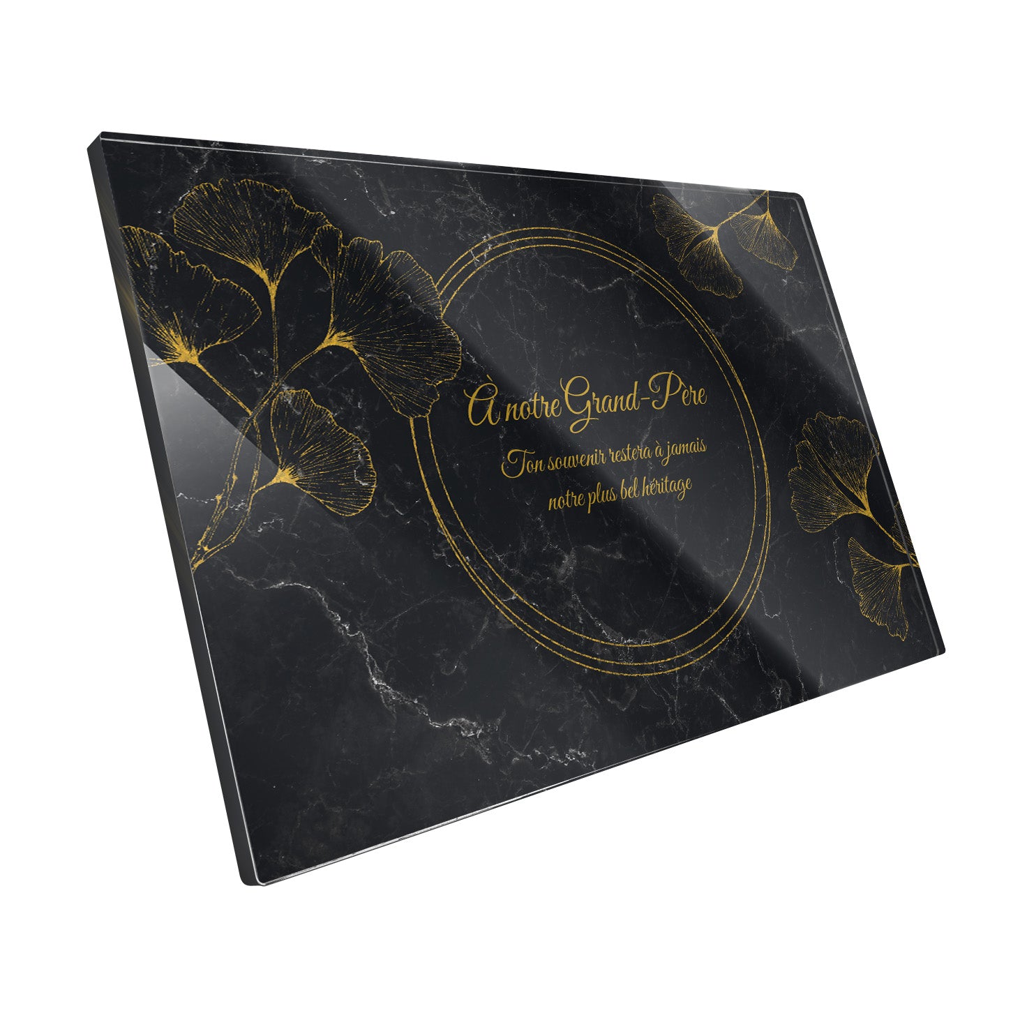 Plaque funéraire Ginkgo - Marbre Noir