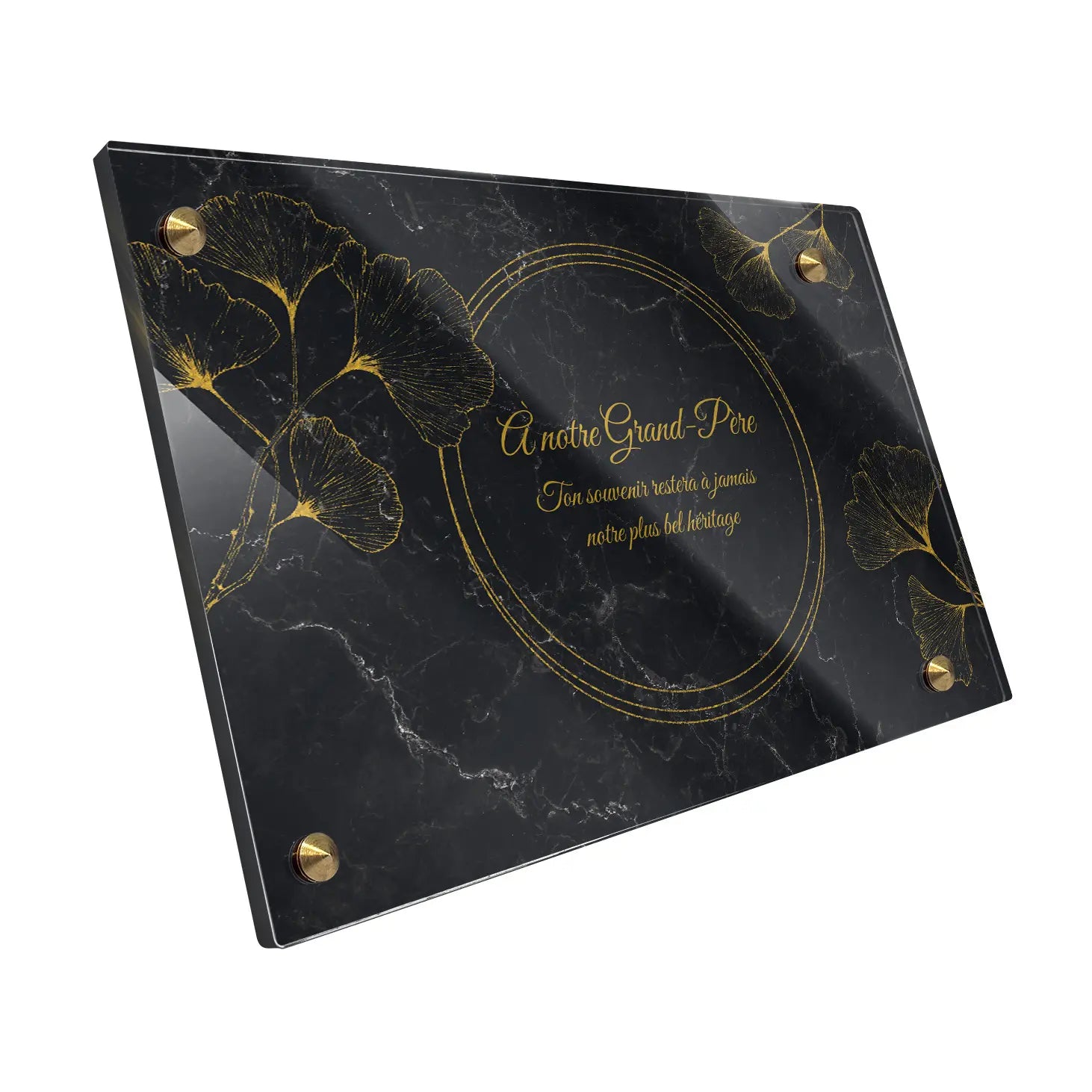 Plaque funéraire Ginkgo - Marbre Noir