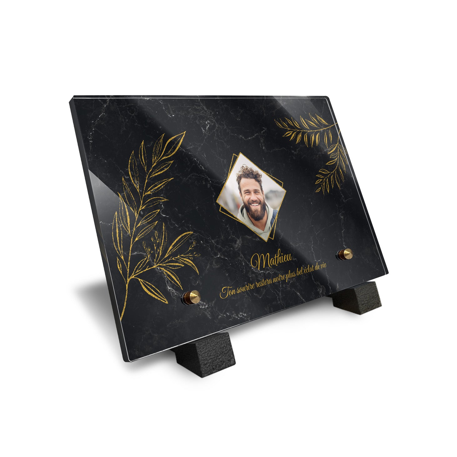 Plaque funéraire Laurier - Marbre Noir