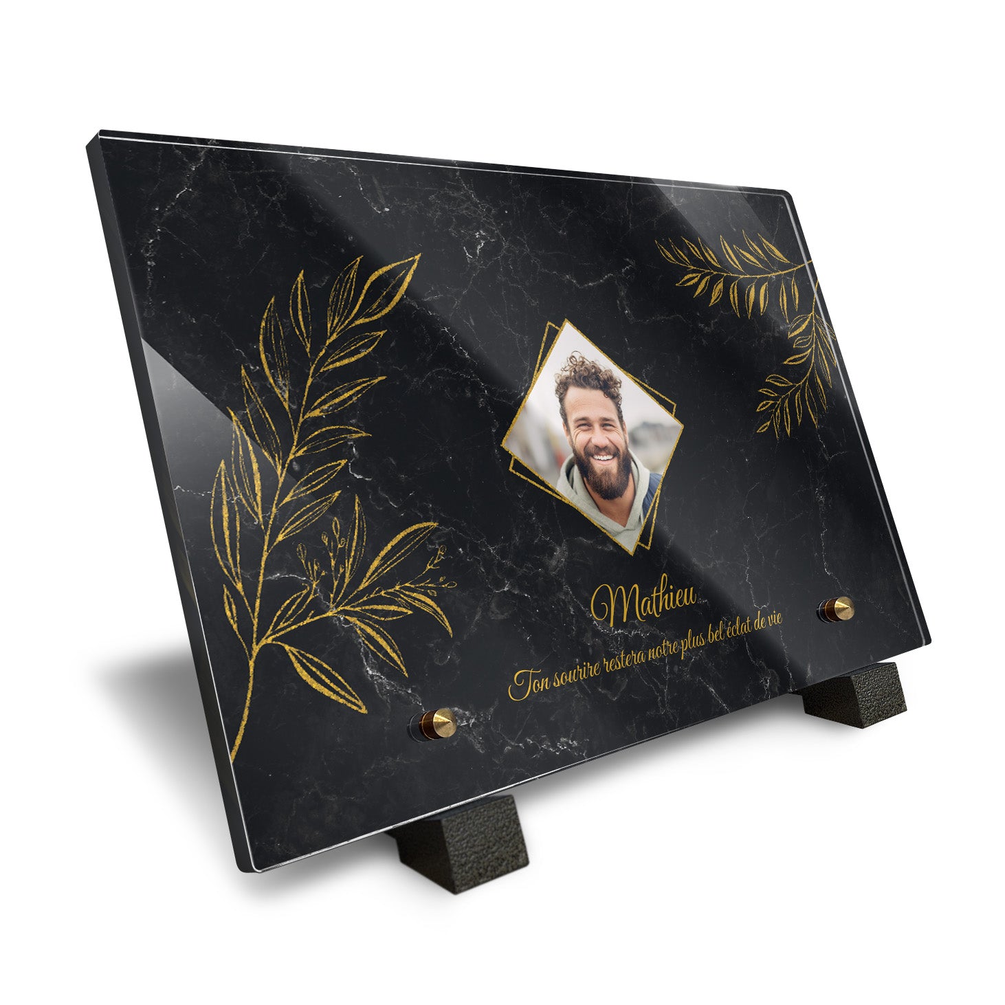 Plaque funéraire Laurier - Marbre Noir