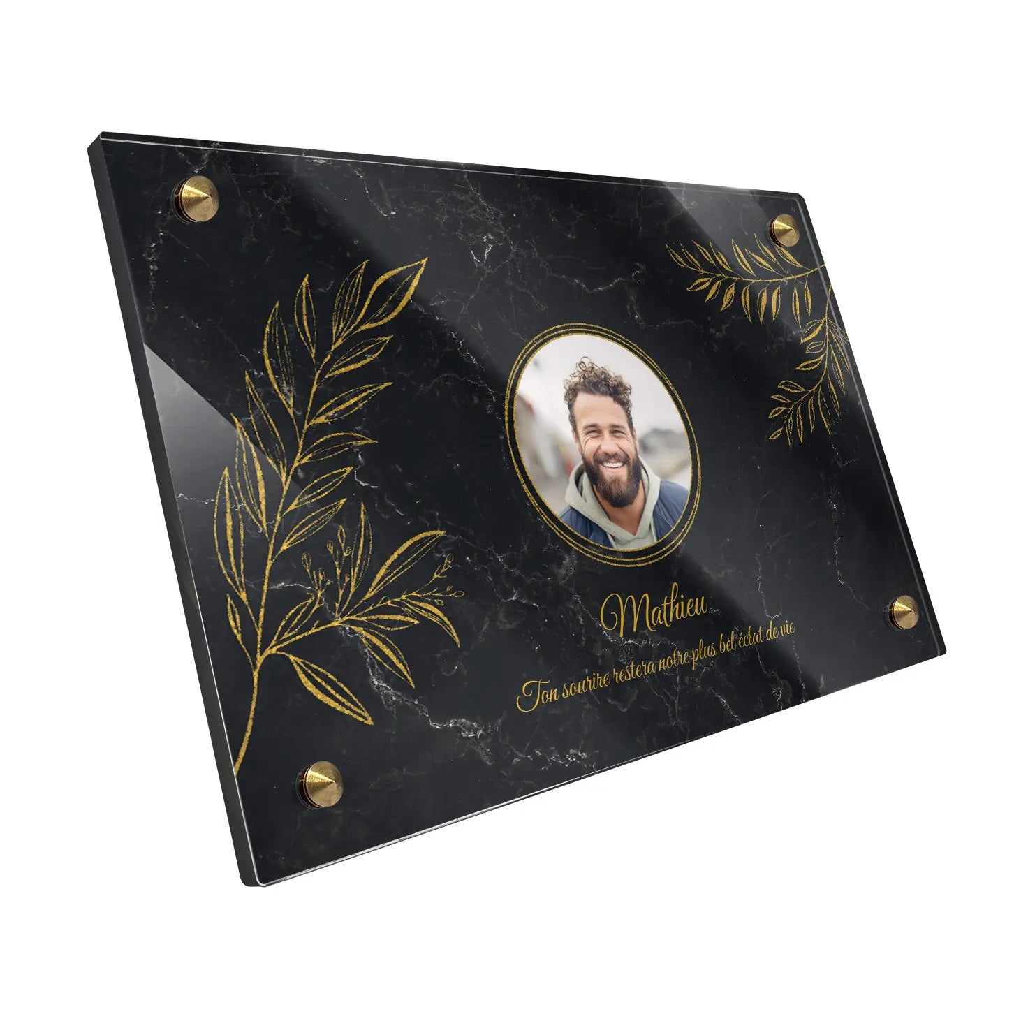 Plaque funéraire Laurier - Marbre Noir