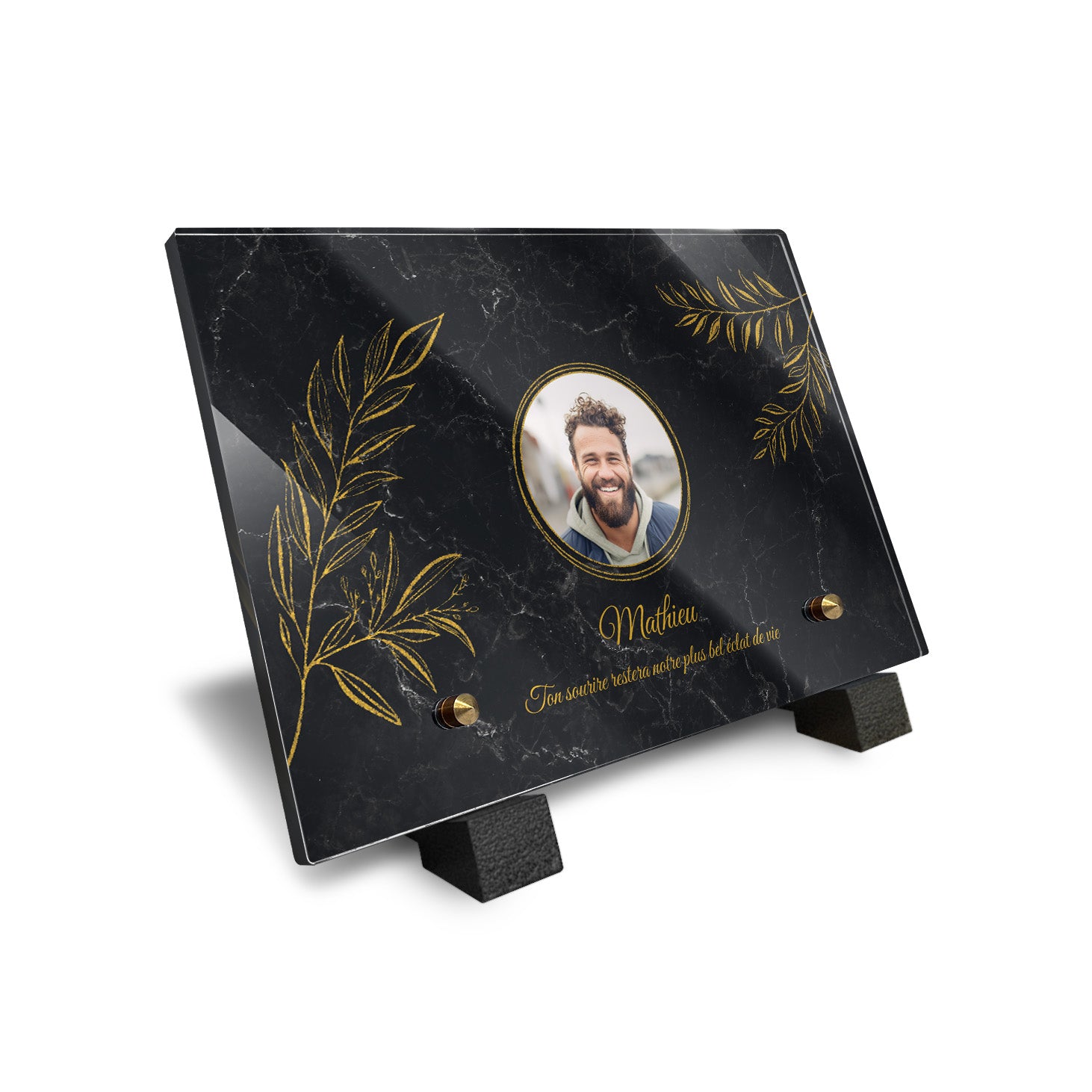 Plaque funéraire Laurier - Marbre Noir