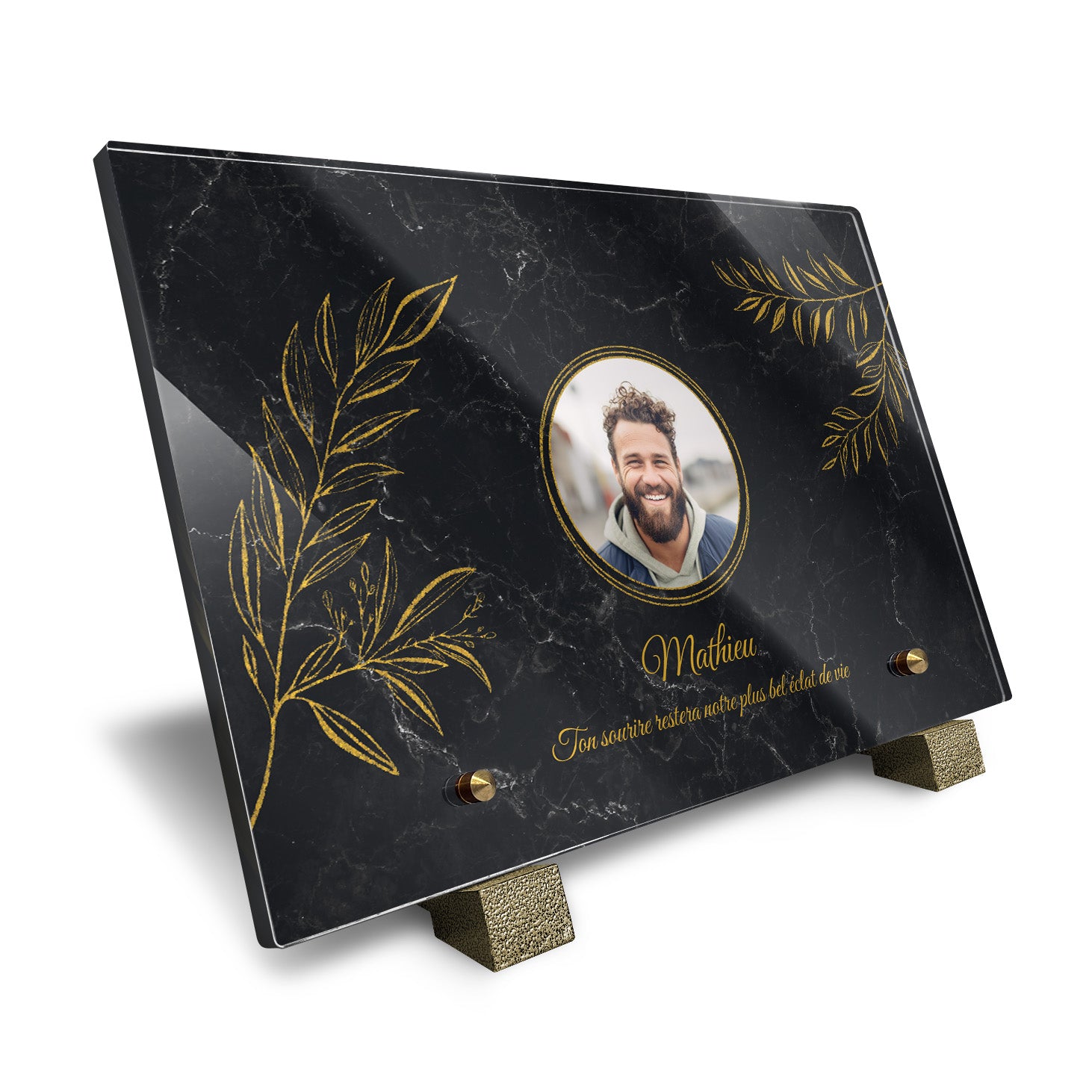 Plaque funéraire Laurier - Marbre Noir