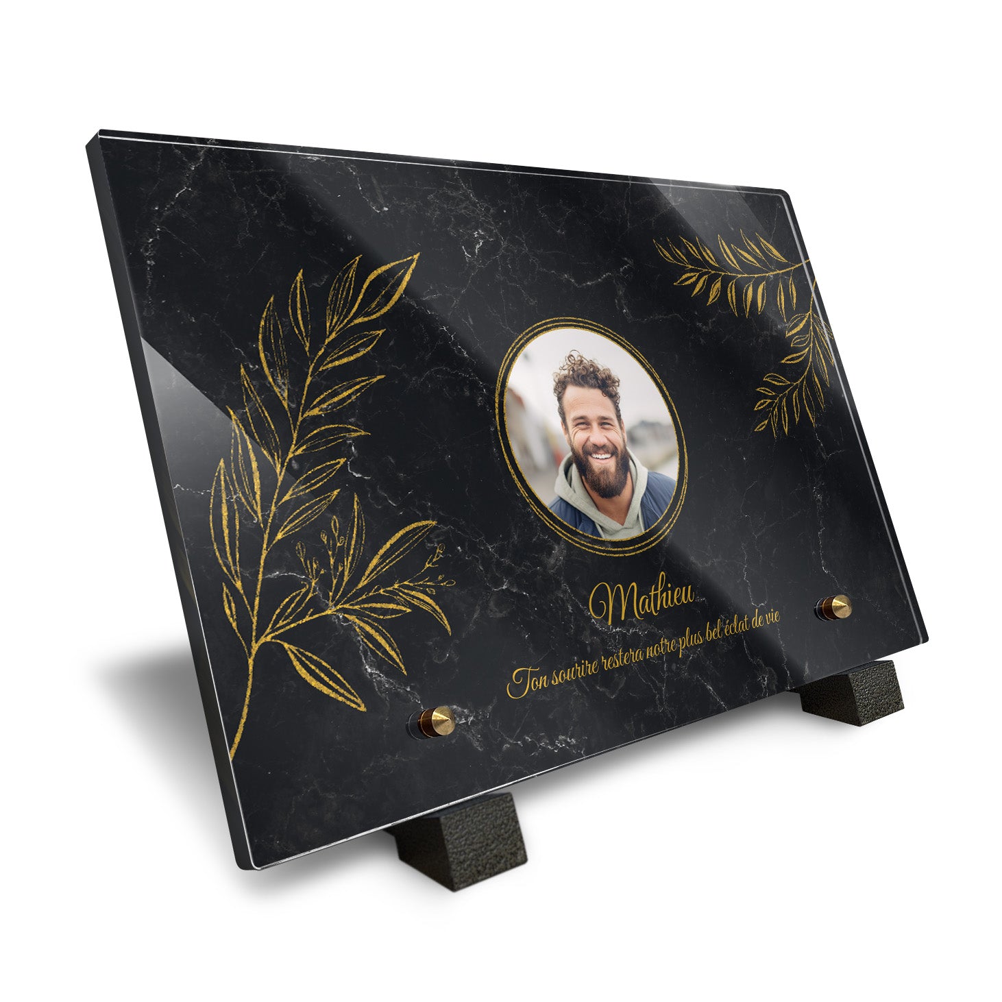 Plaque funéraire Laurier - Marbre Noir