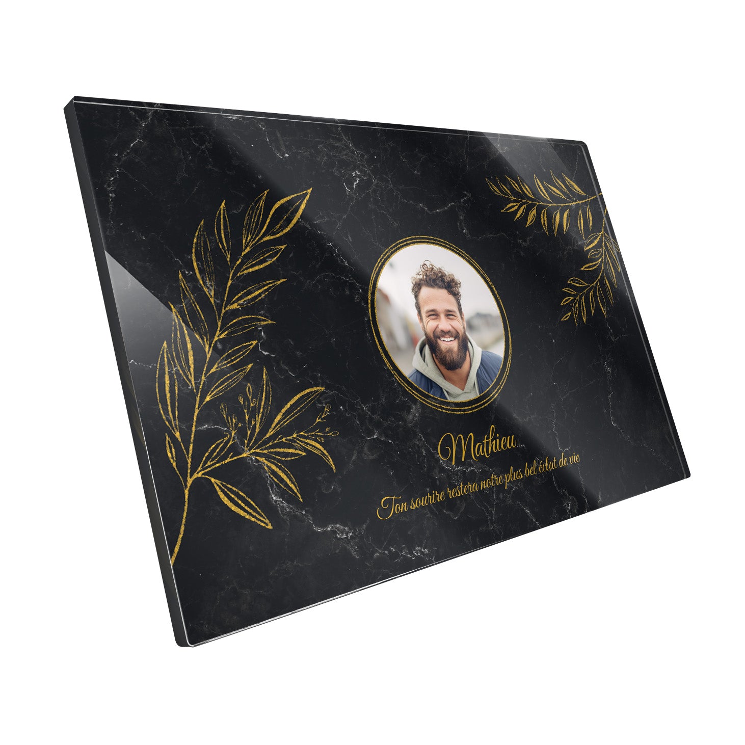 Plaque funéraire Laurier - Marbre Noir