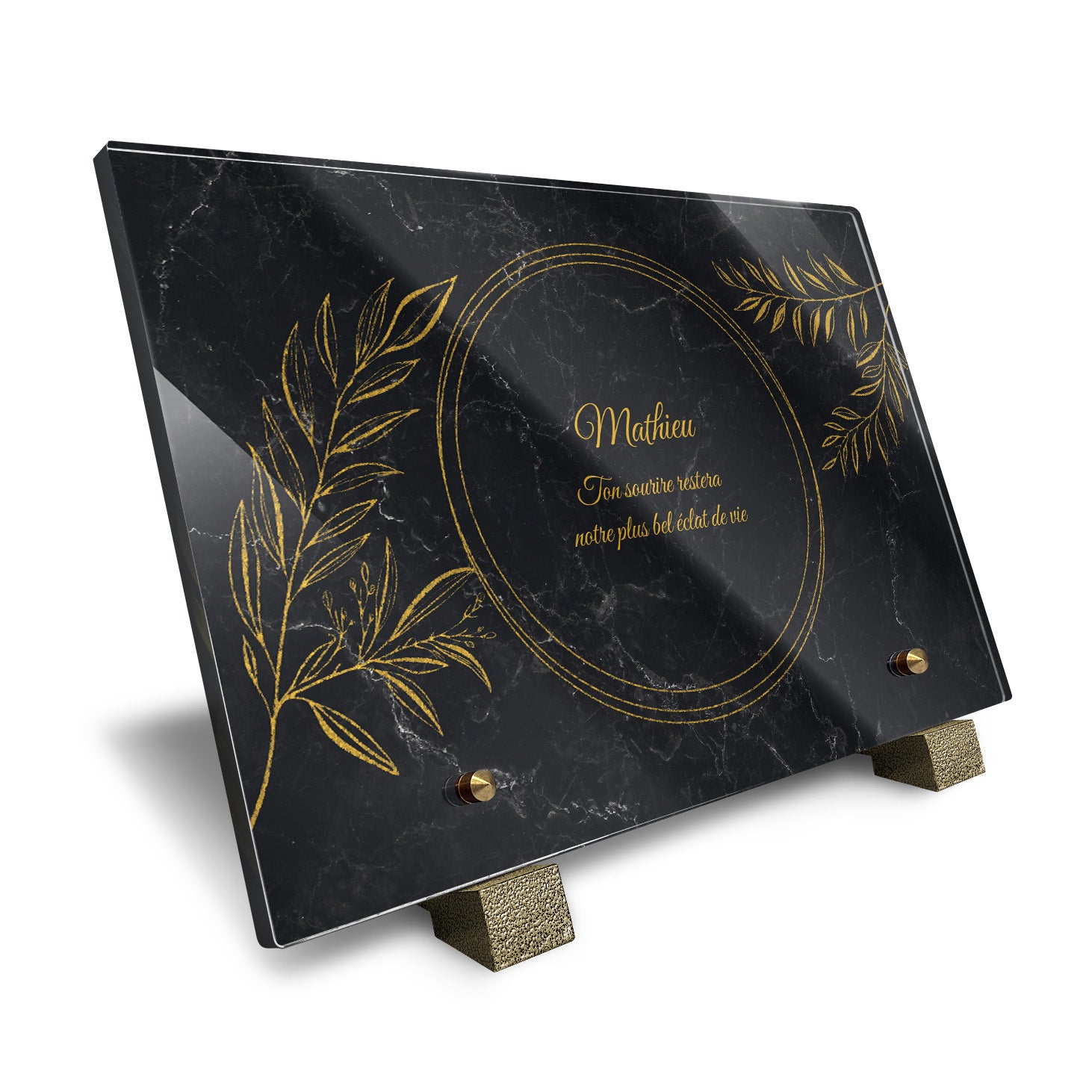 Plaque funéraire Laurier - Marbre Noir