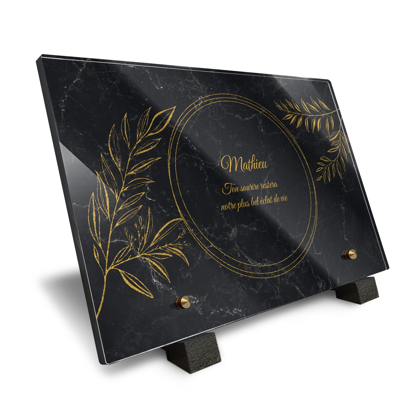 Plaque funéraire Laurier - Marbre Noir