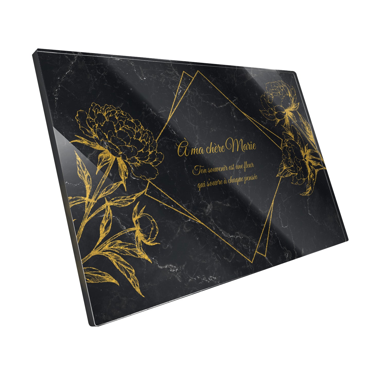 Plaque funéraire Pivoine - Marbre Noir