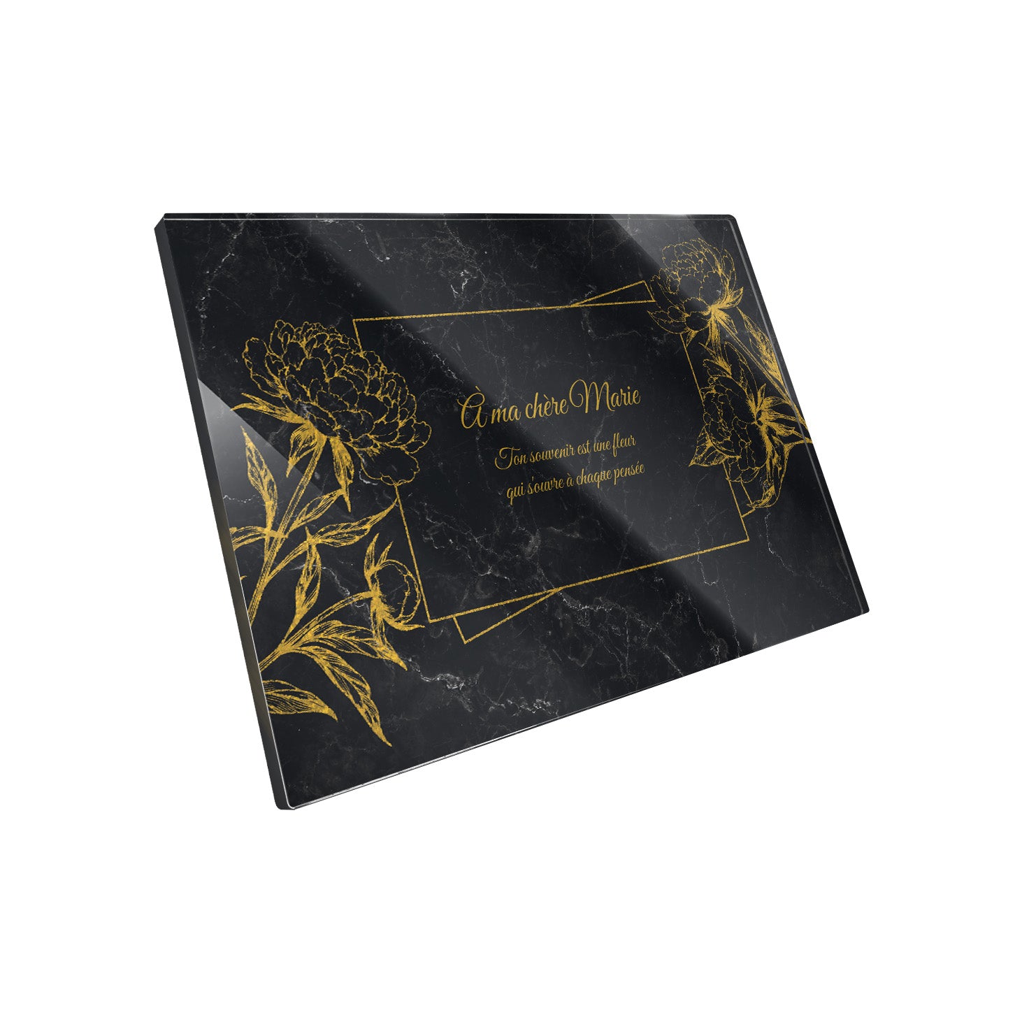 Plaque funéraire Pivoine - Marbre Noir