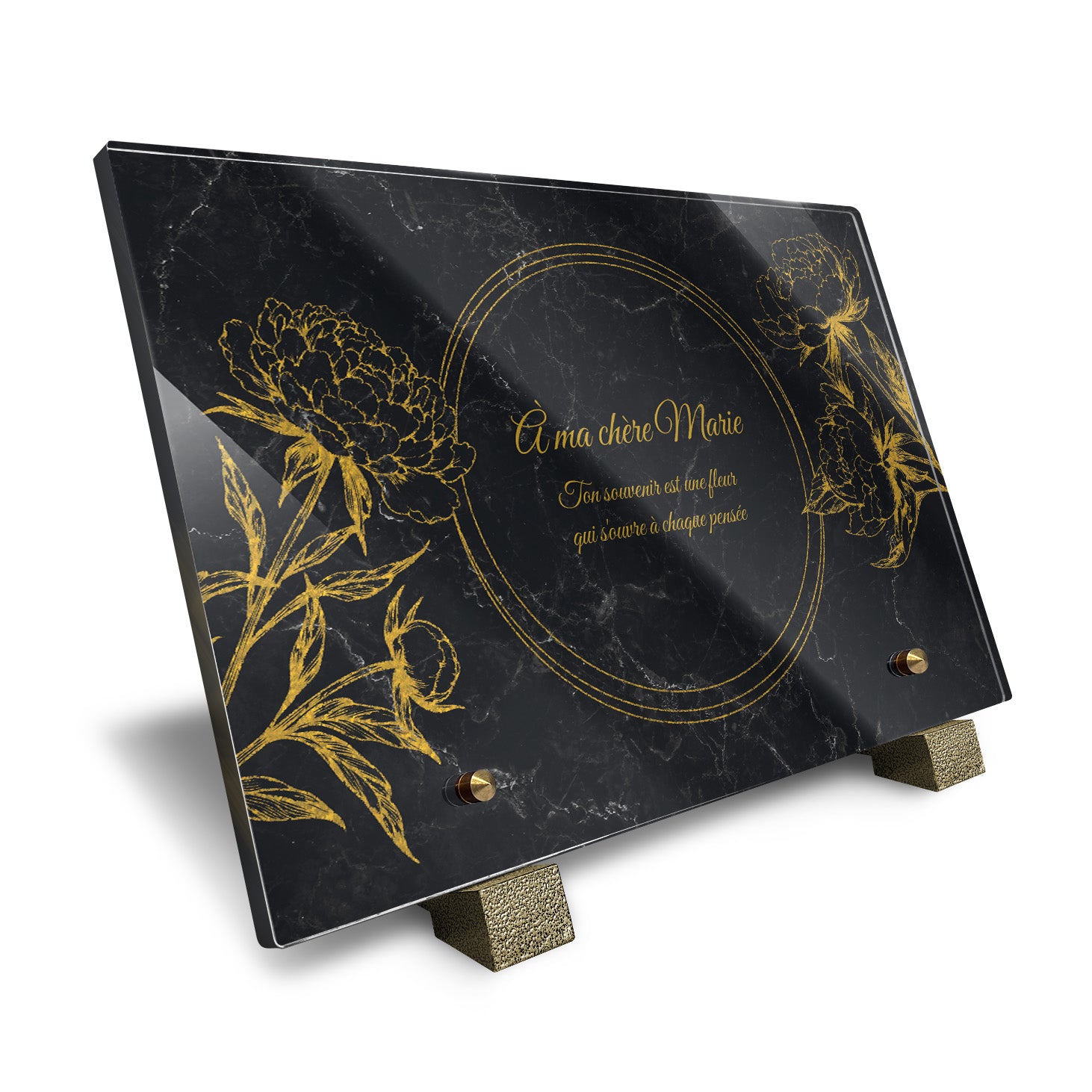 Plaque funéraire Pivoine - Marbre Noir