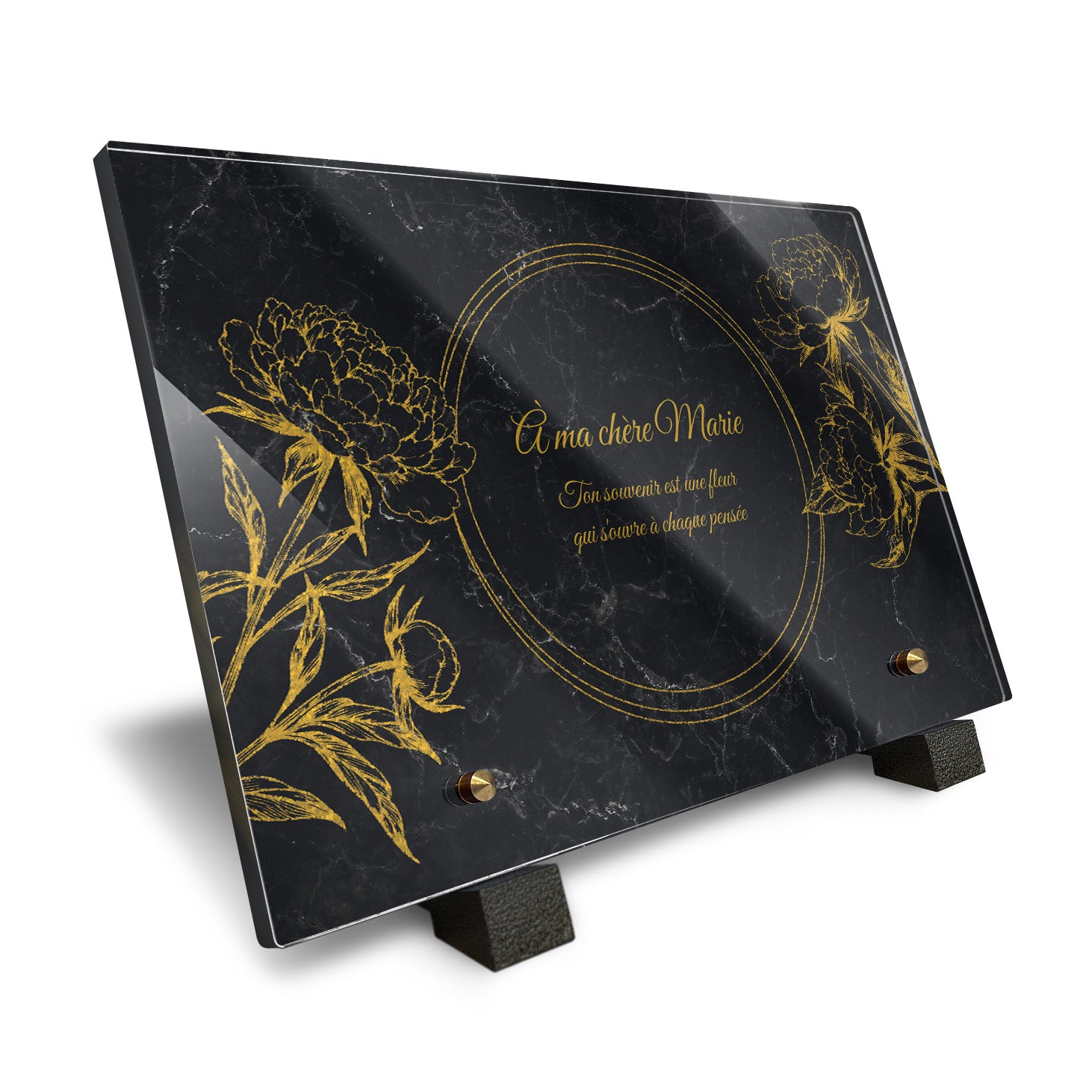 Plaque funéraire Pivoine - Marbre Noir