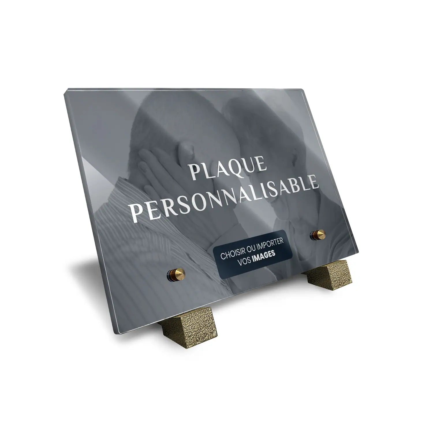 Plaque funéraire personnalisabe Mémostra avec pieds bronzes 21x14 cm