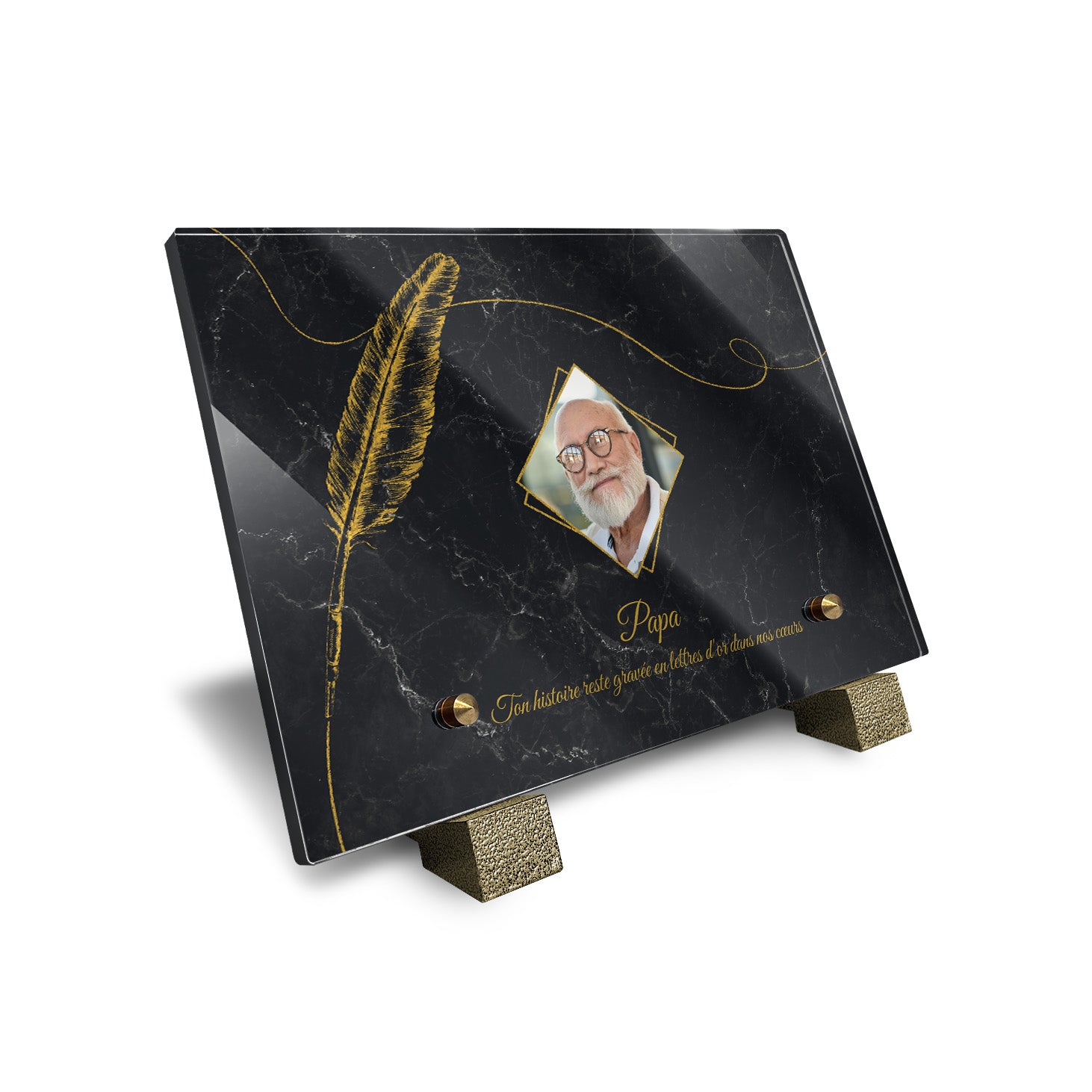 Plaque funéraire Plume - Marbre Noir