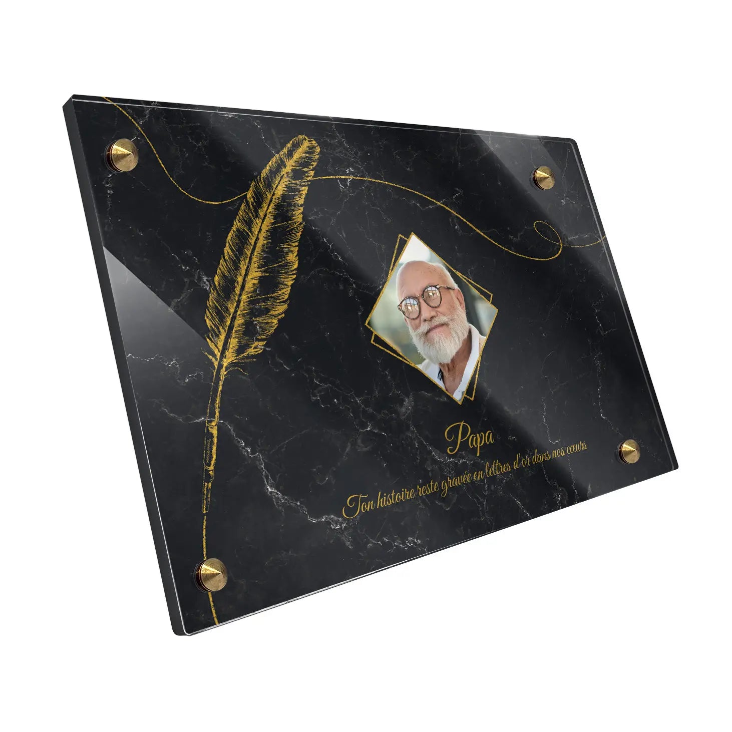 Plaque funéraire Plume - Marbre Noir