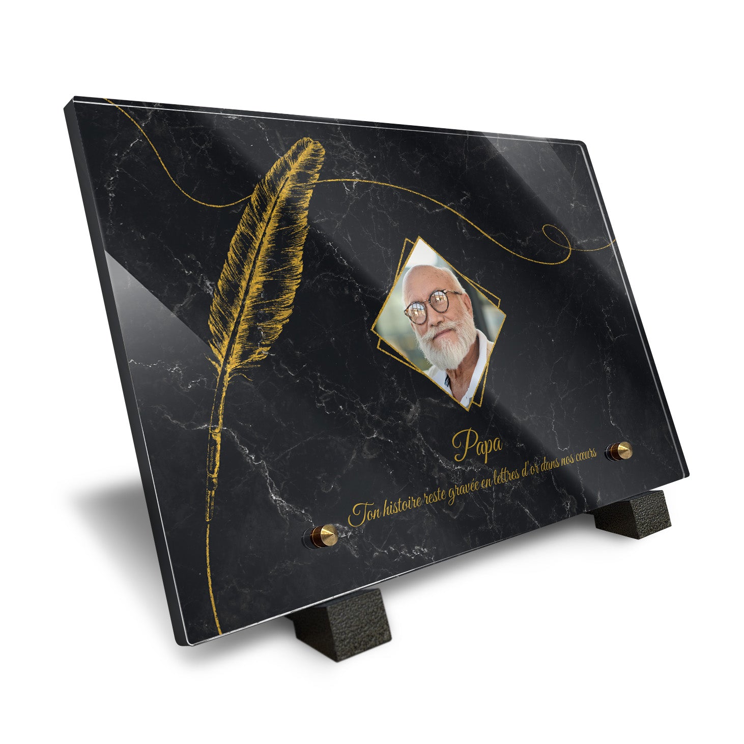Plaque funéraire Plume - Marbre Noir