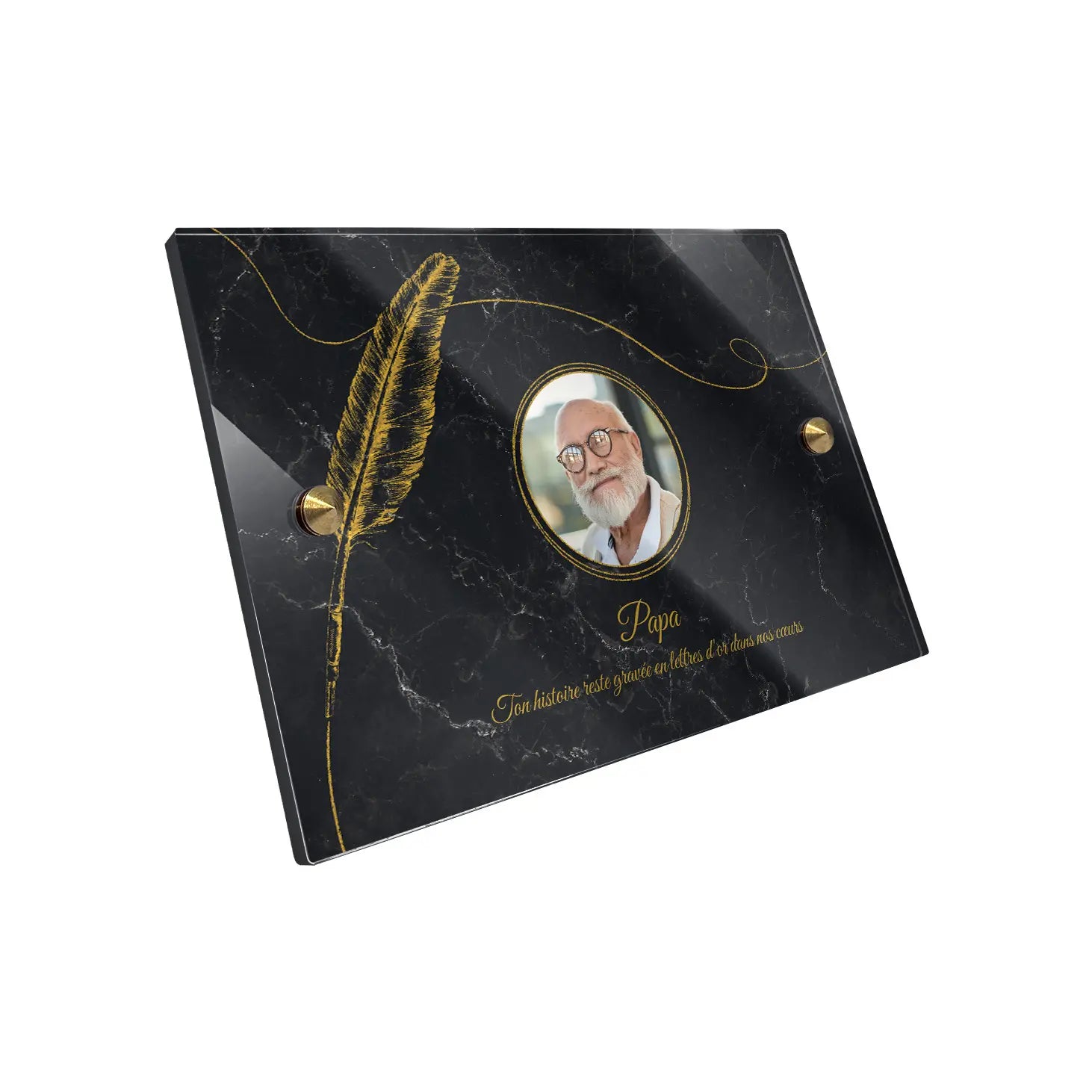 Plaque funéraire Plume - Marbre Noir