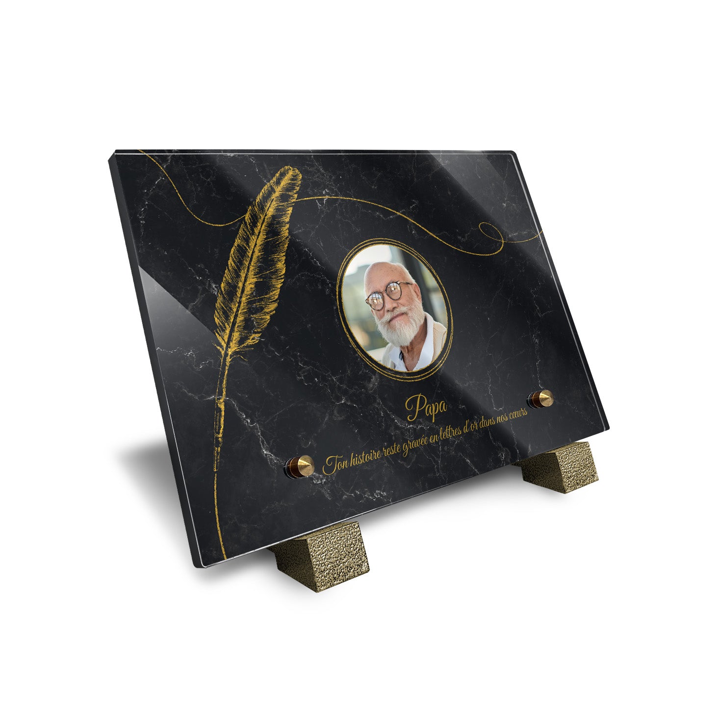 Plaque funéraire Plume - Marbre Noir