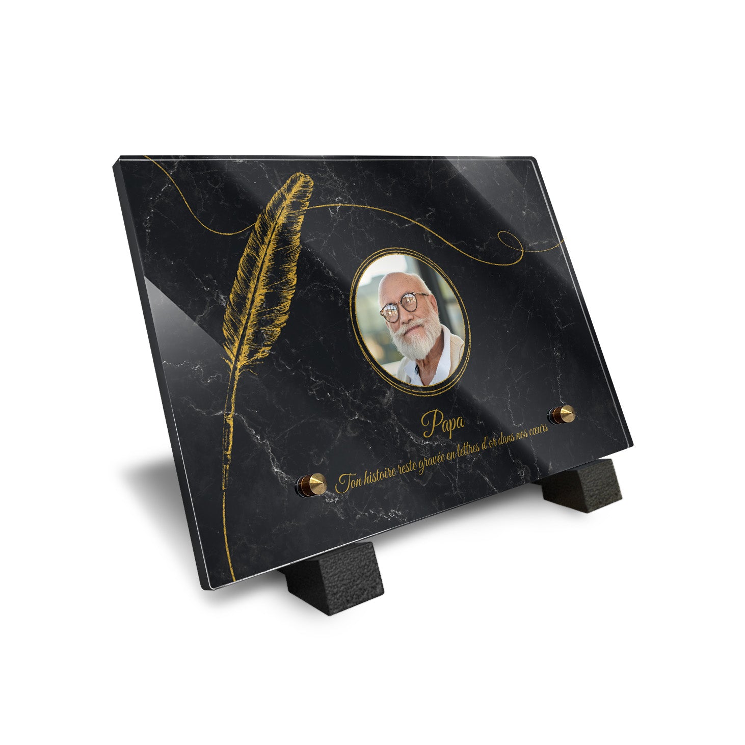 Plaque funéraire Plume - Marbre Noir