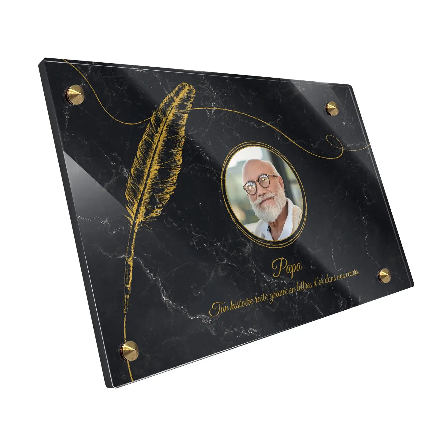 Plaque funéraire Plume - Marbre Noir